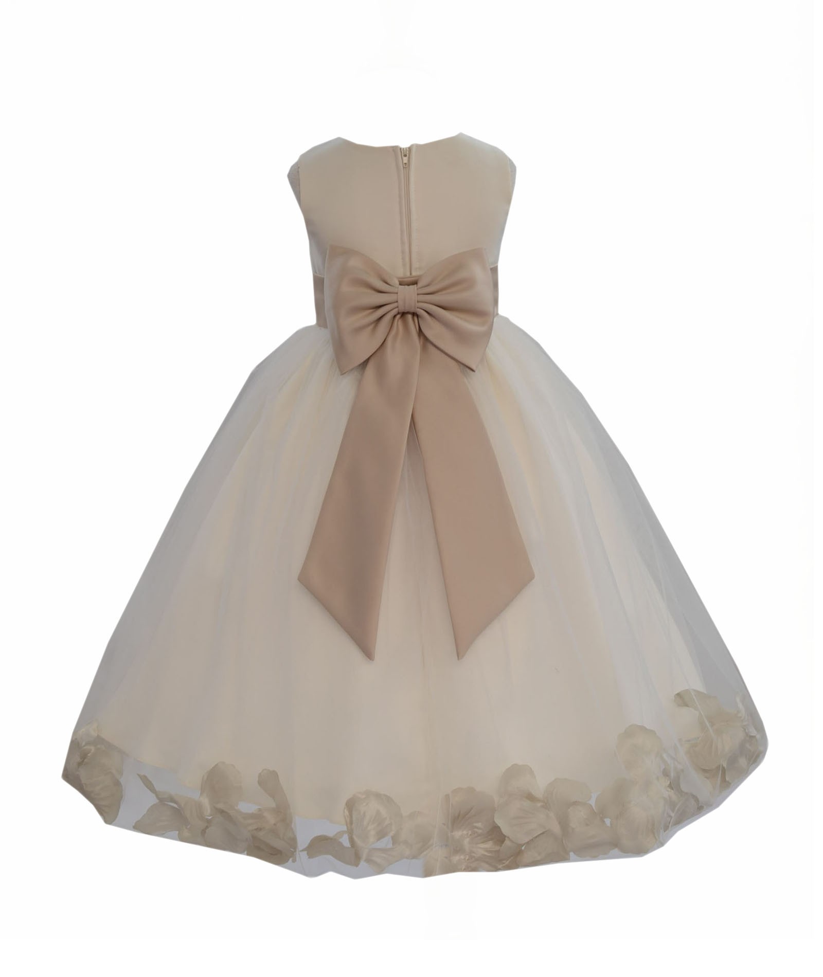 Ivory/Champagne Tulle Rose Petals Flower Girl Dress Recital 302a