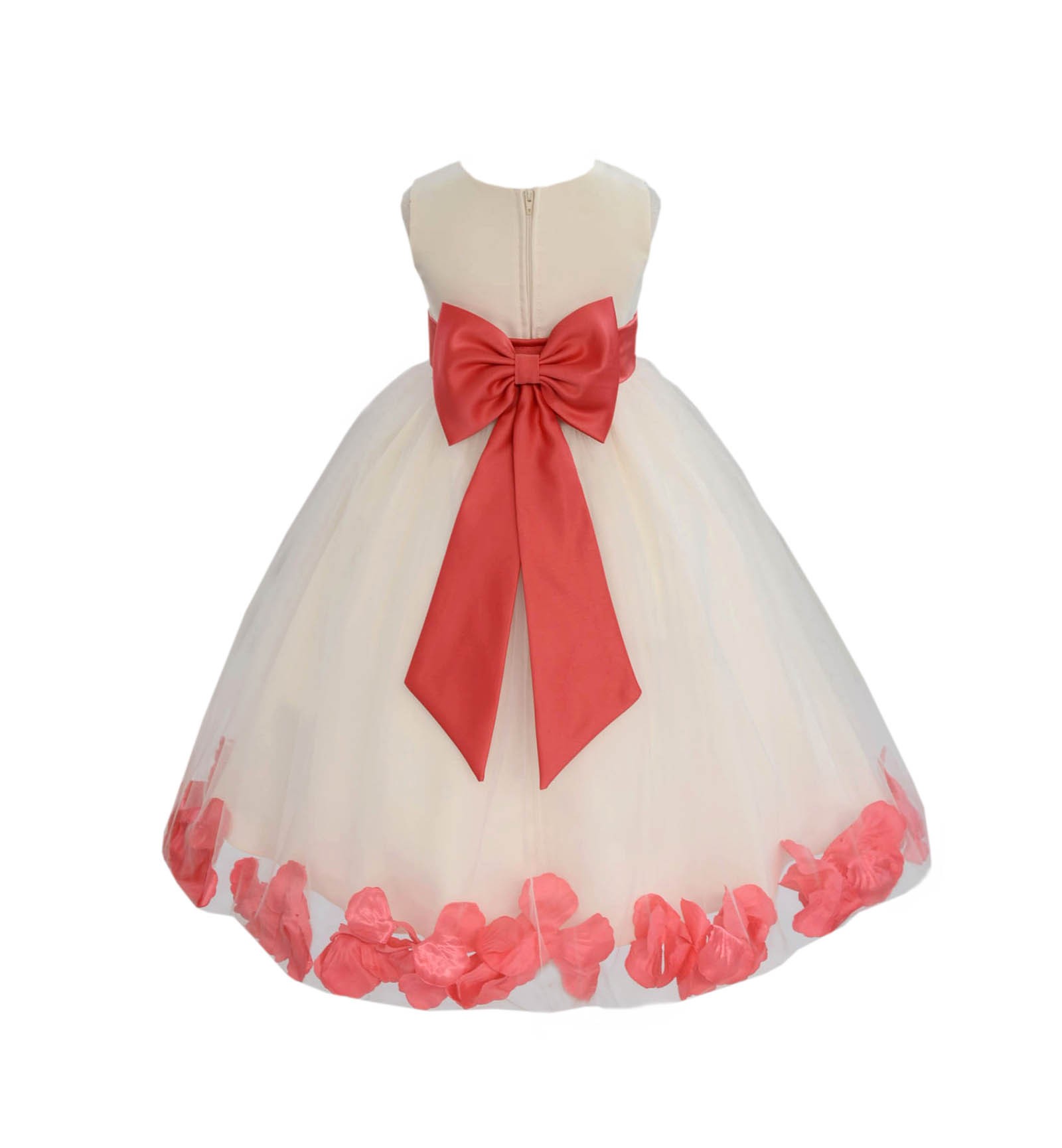 Ivory/Guava Tulle Rose Petals Flower Girl Dress Recital 302a