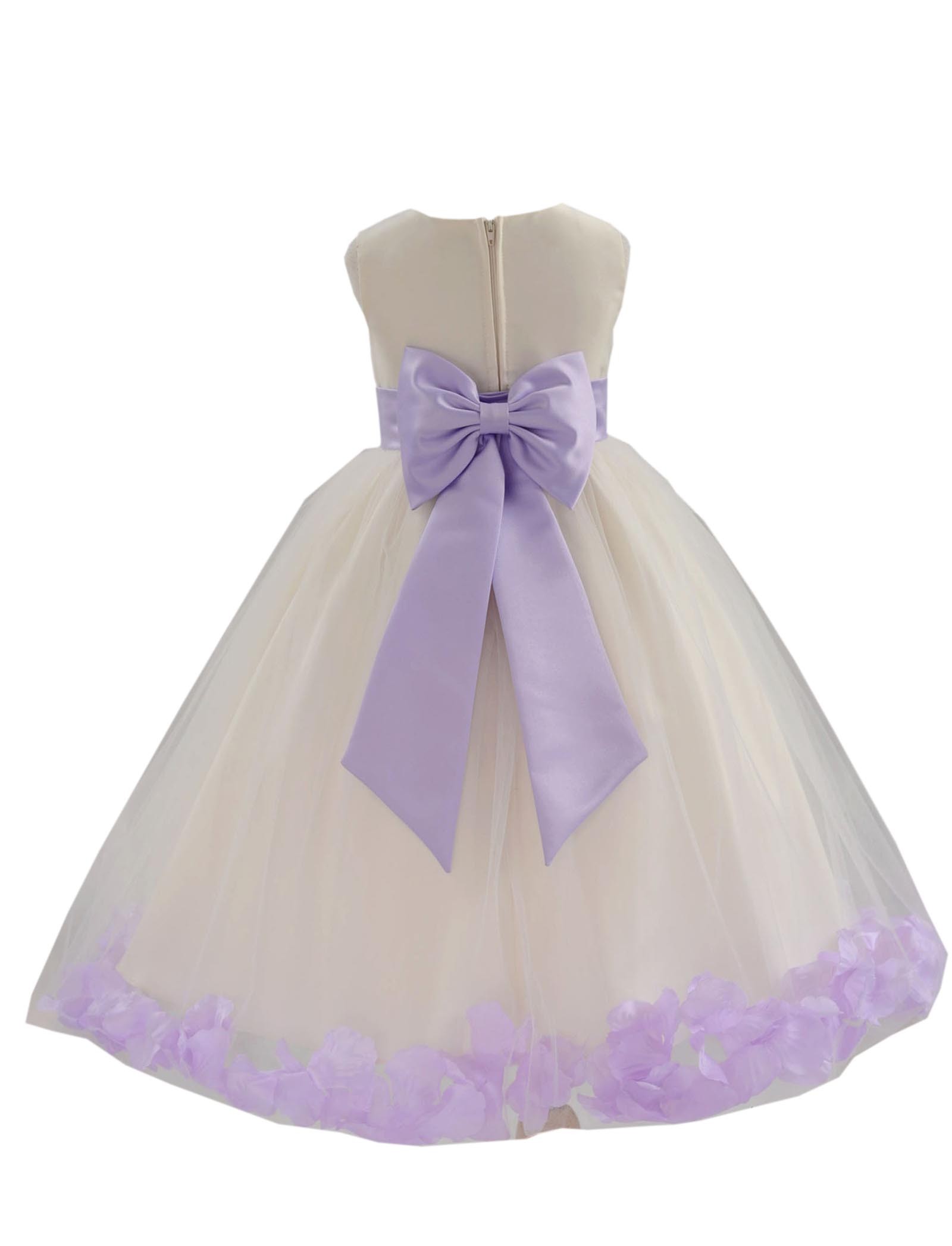 Ivory/Lilac Tulle Rose Petals Flower Girl Dress Recital 302a