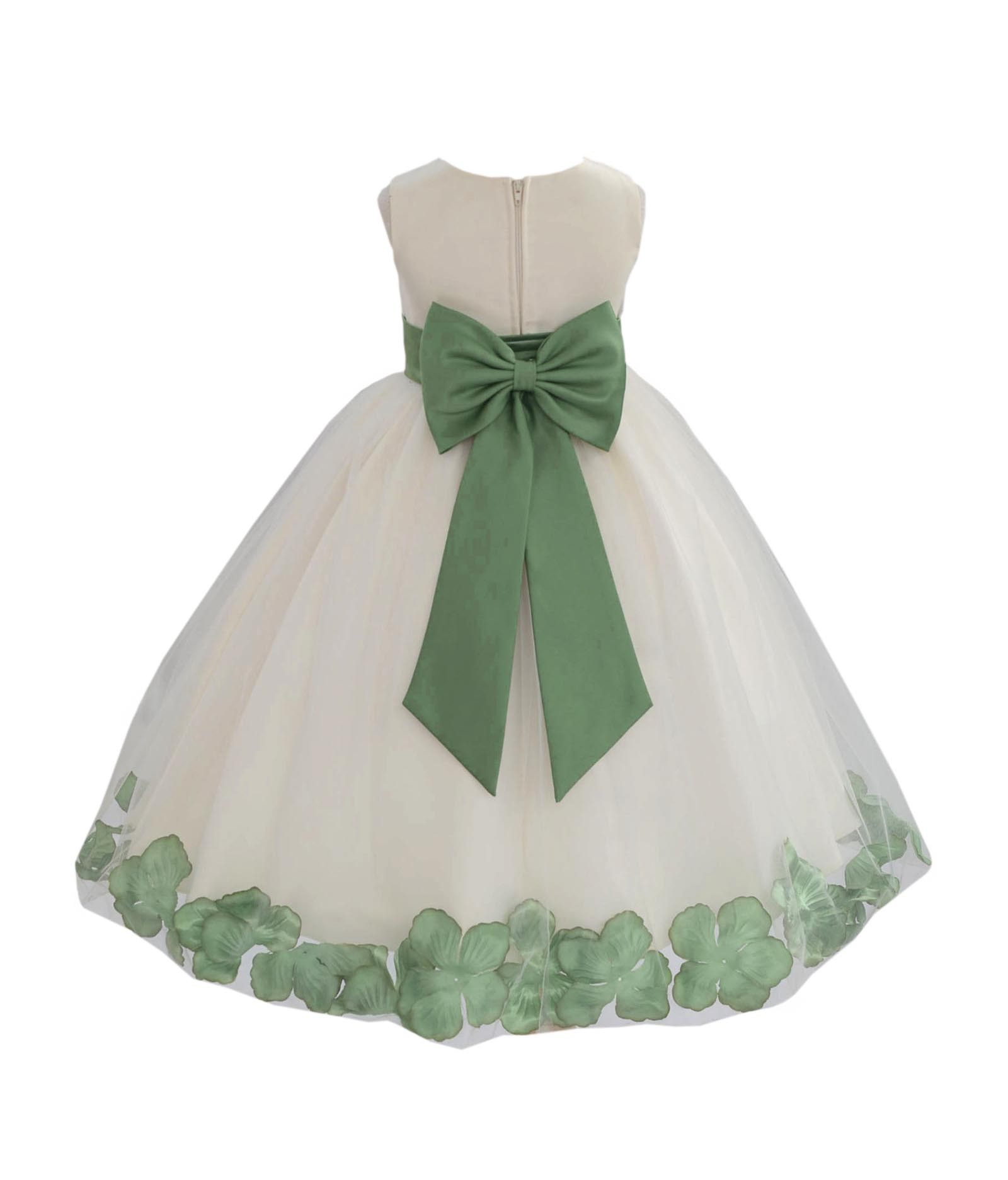 Ivory/Sage Tulle Rose Petals Flower Girl Dress Recital 302a
