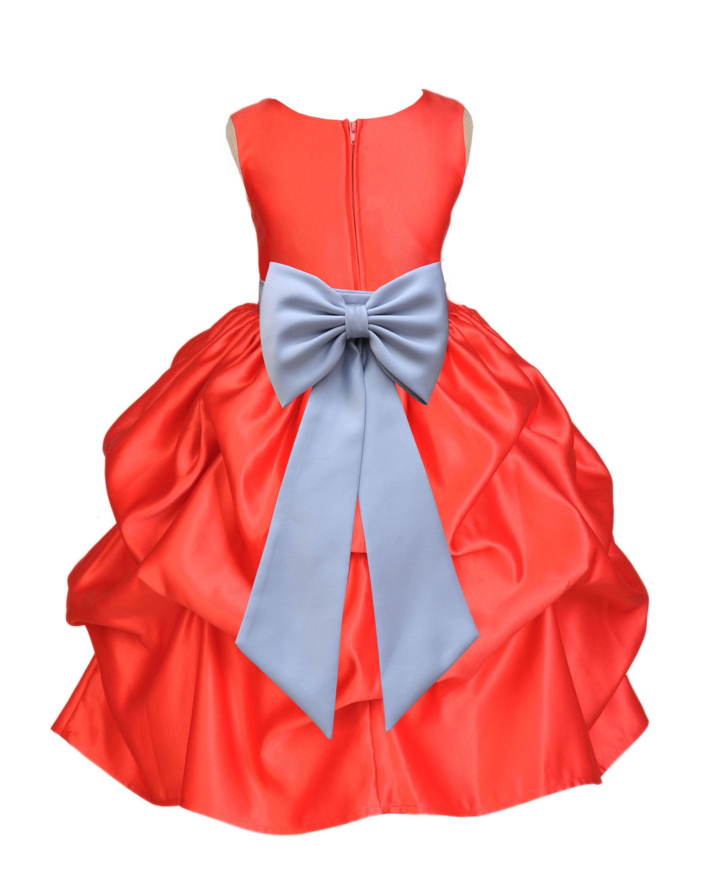 Red/Silver Satin Pick-Up Flower Girl Dress Christmas 208T