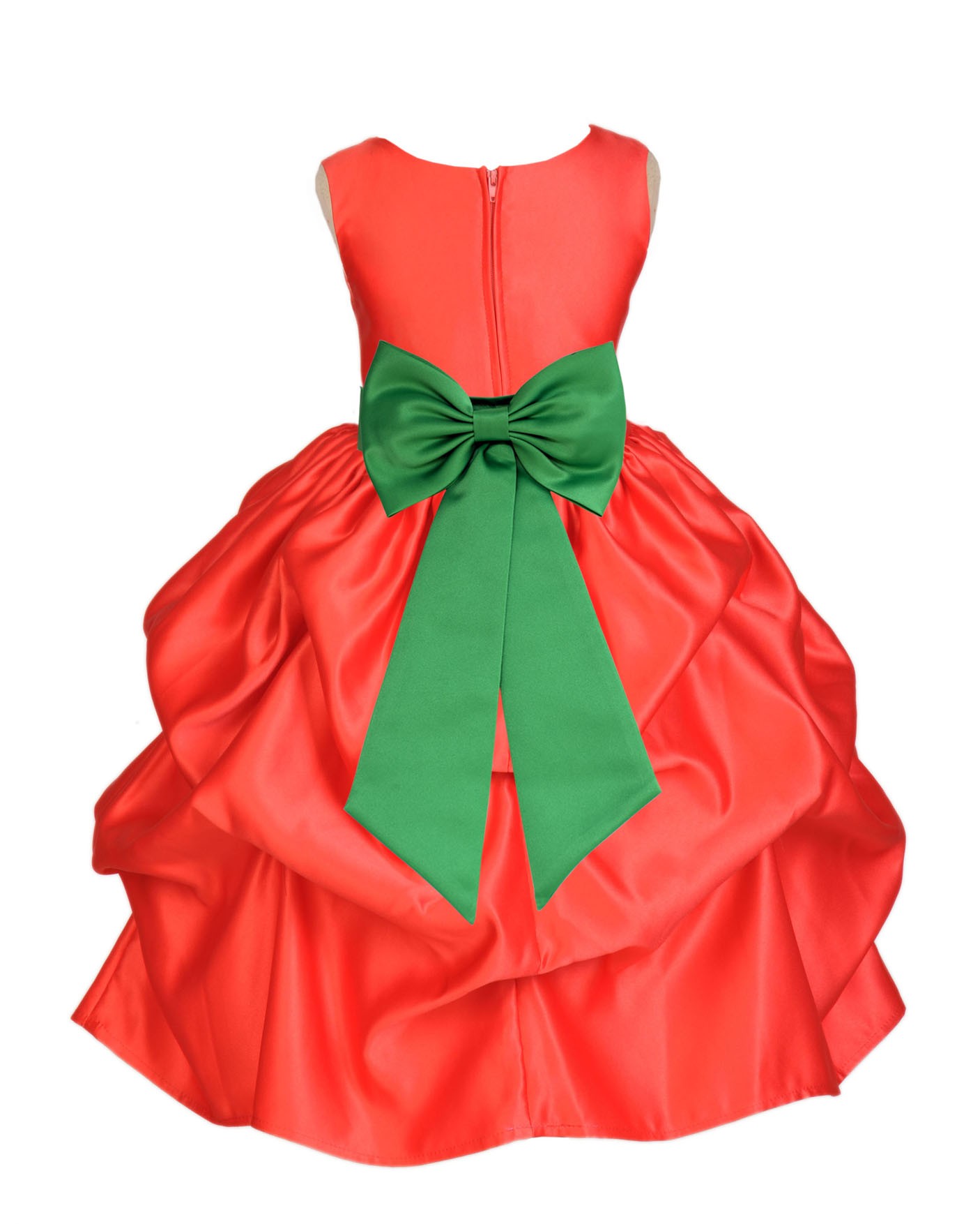 Red/Lime Satin Pick-Up Flower Girl Dress Christmas 208T