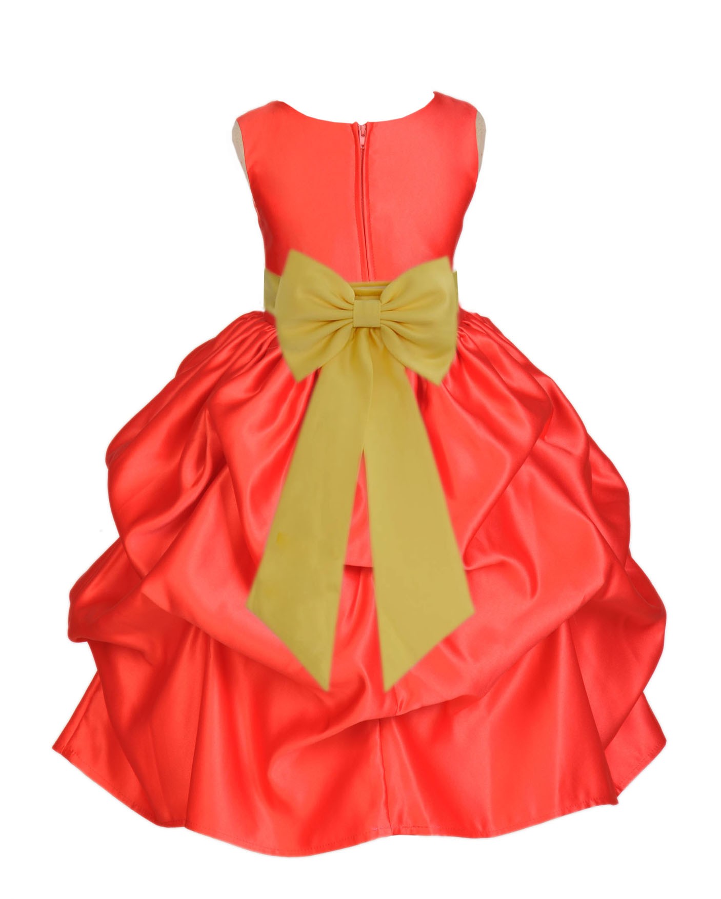 Red/Sunbeam Satin Pick-Up Flower Girl Dress Christmas 208T