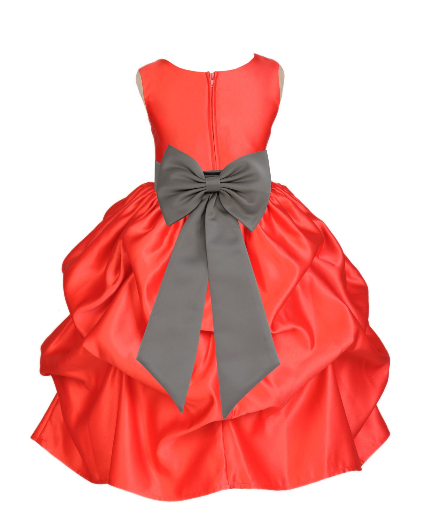 Red/Mercury Satin Pick-Up Flower Girl Dress Christmas 208T