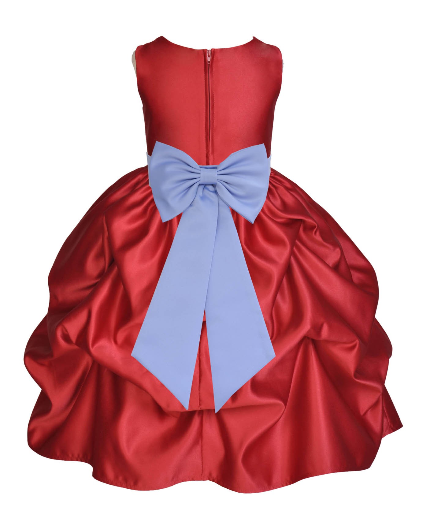Apple Red/Bluebird Satin Pick-Up Flower Girl Dress Holiday 208T