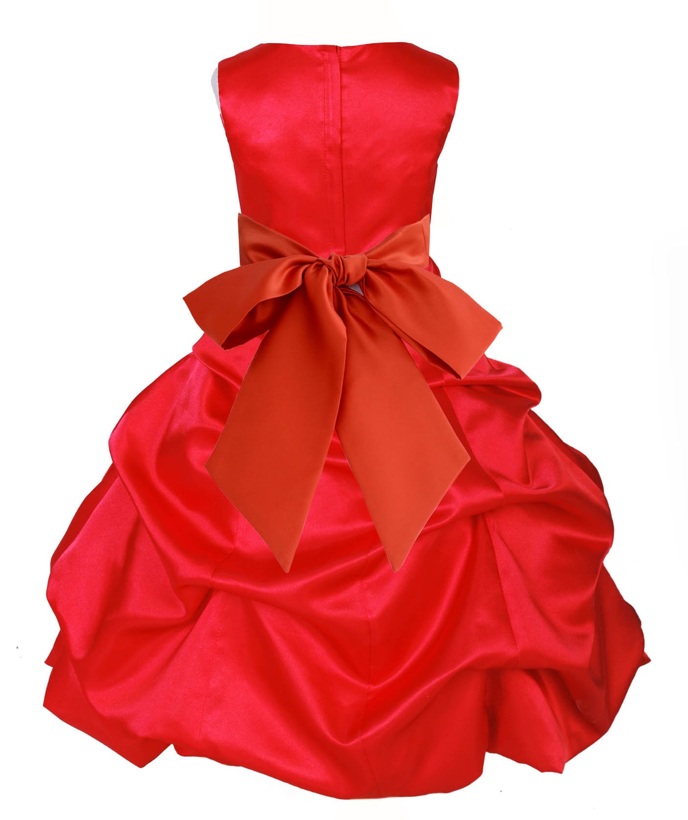 Red/Persimmon Satin Pick-Up Bubble Flower Girl Dress Christmas 806S