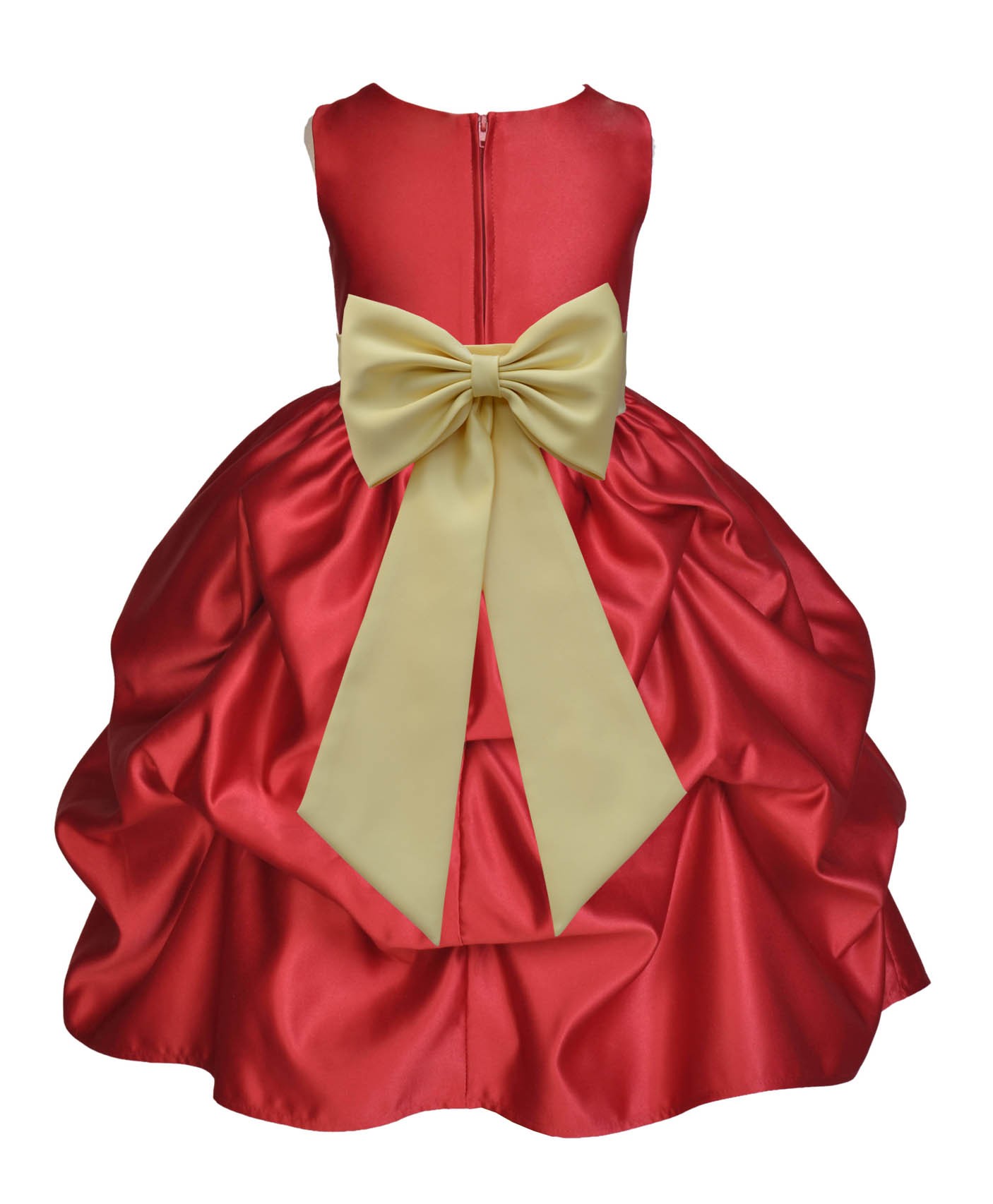 Apple Red/Canary Satin Pick-Up Flower Girl Dress Holiday 208T