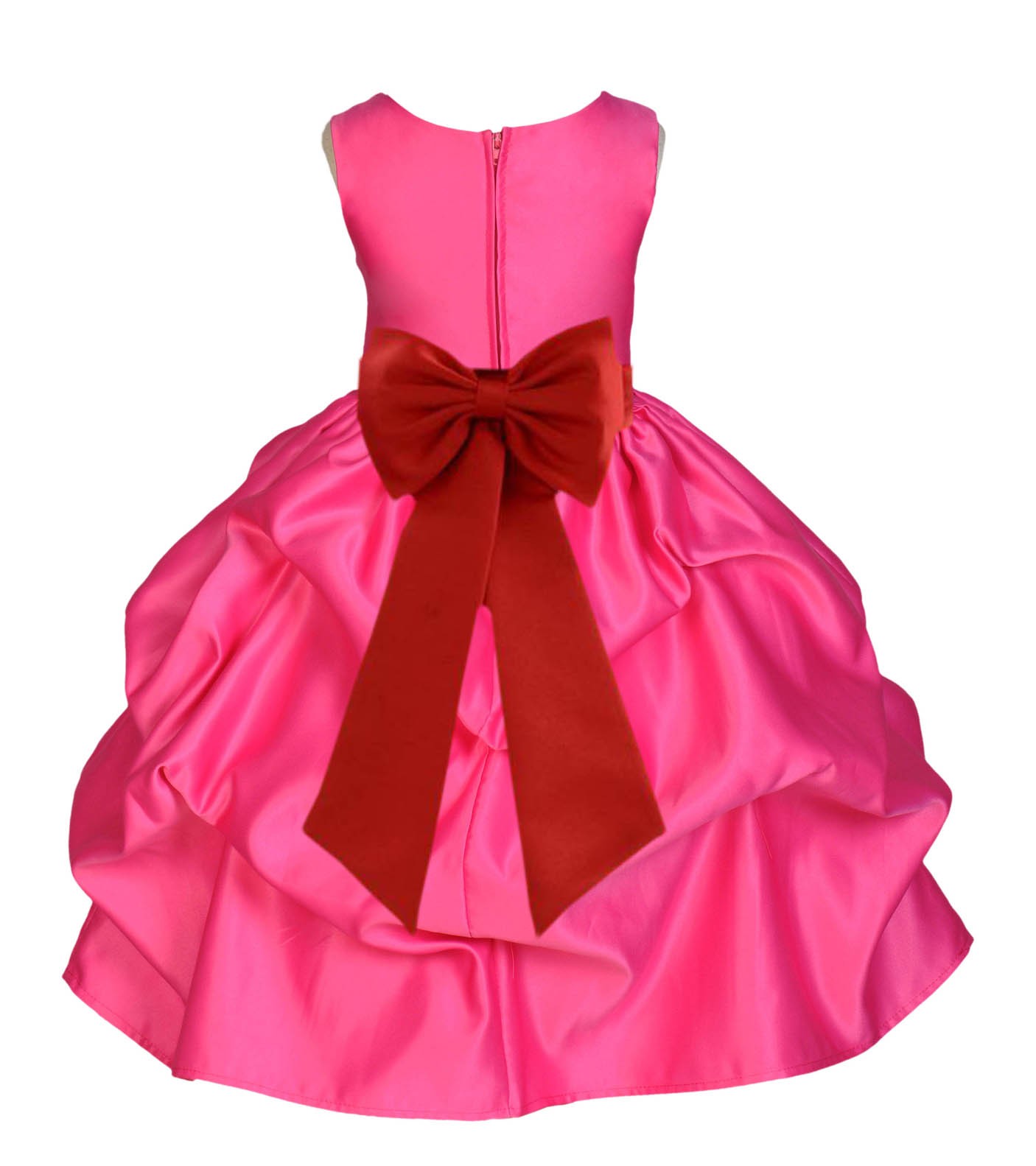 Fuchsia/Persimmon Satin Pick-Up Flower Girl Dress Recital 208T