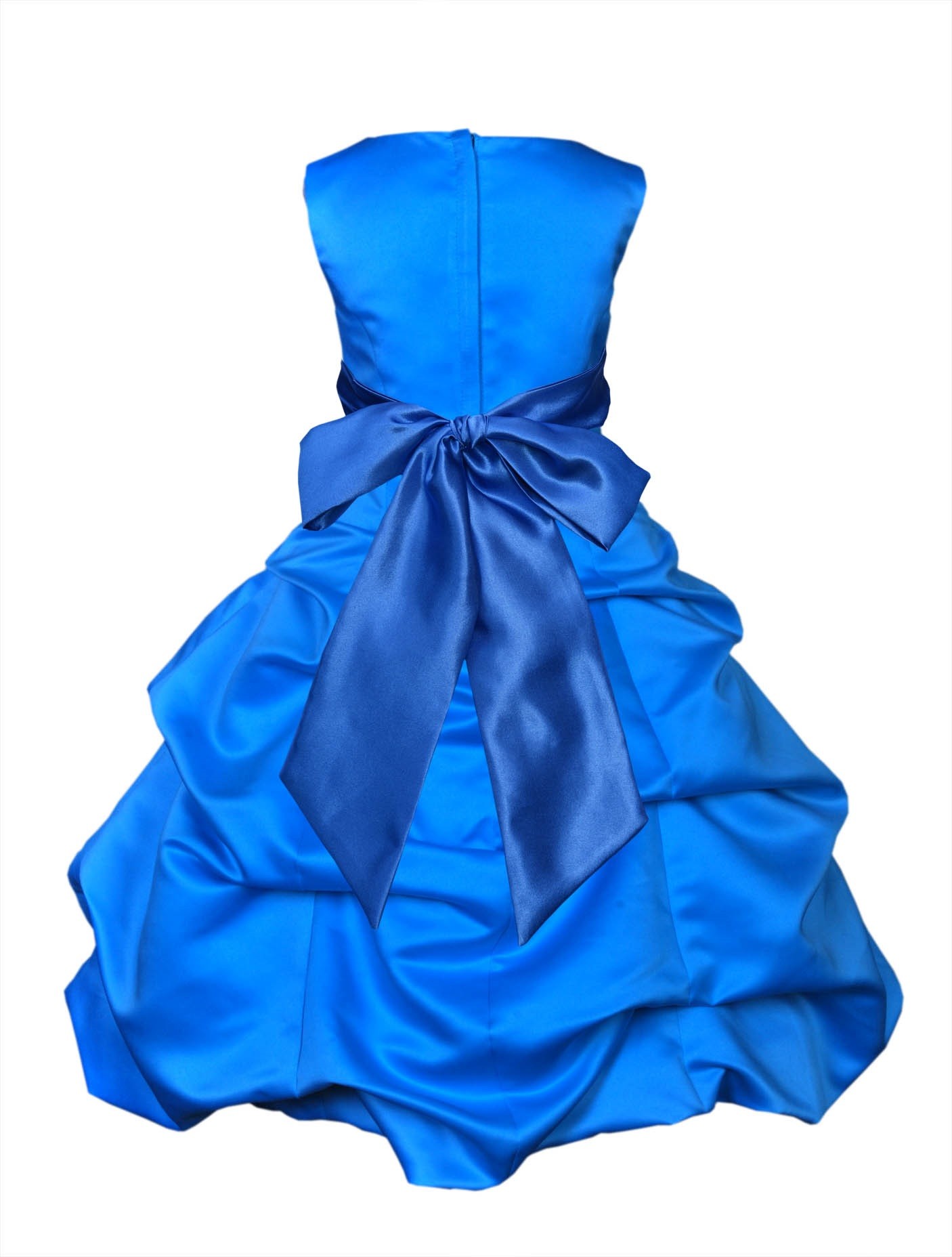 Matching Royal Blue Satin Pick-Up Bubble Flower Girl Dress 806S