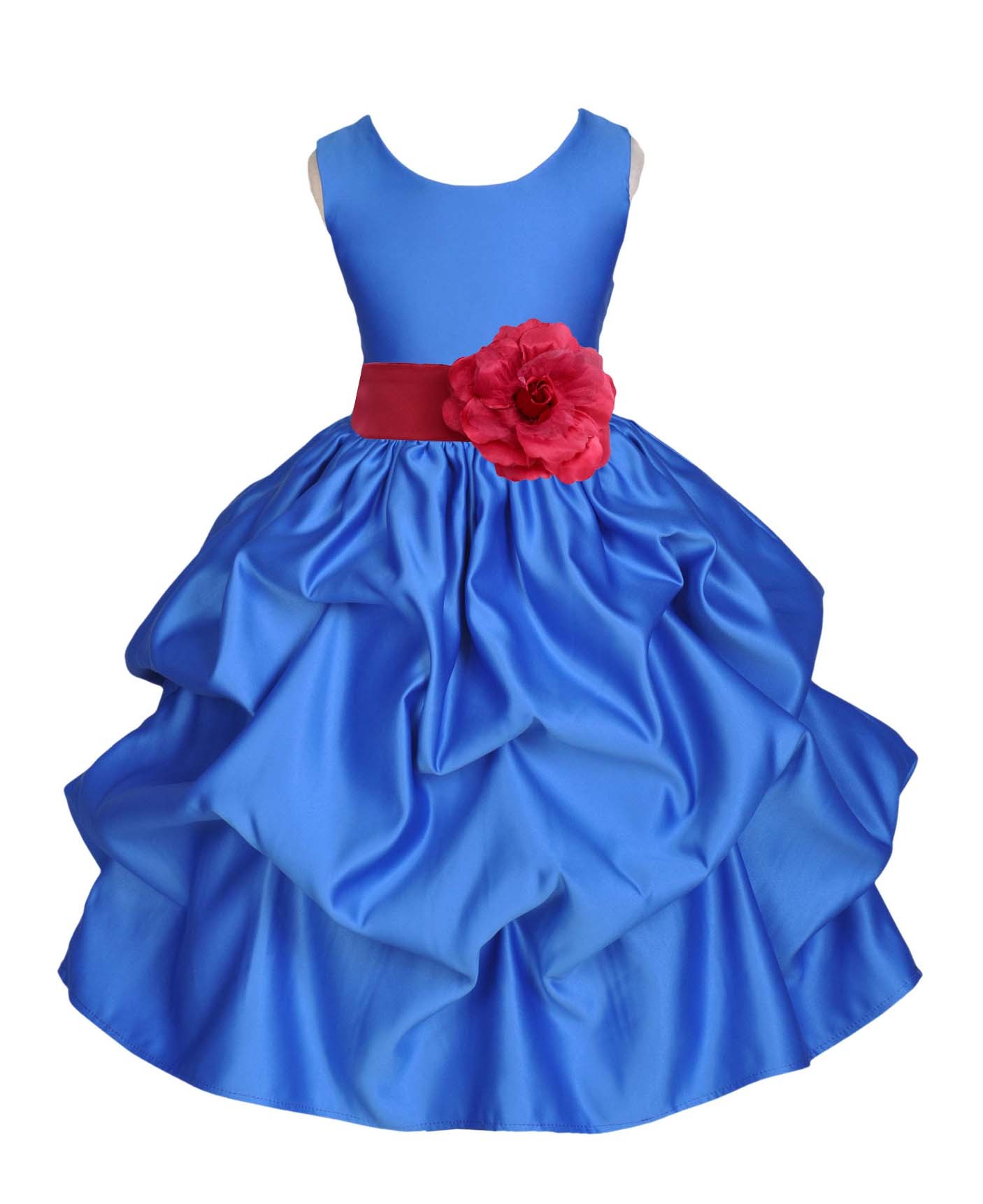 Royal Blue/Watermelon Satin Pick-Up Flower Girl Dress Dance 208T