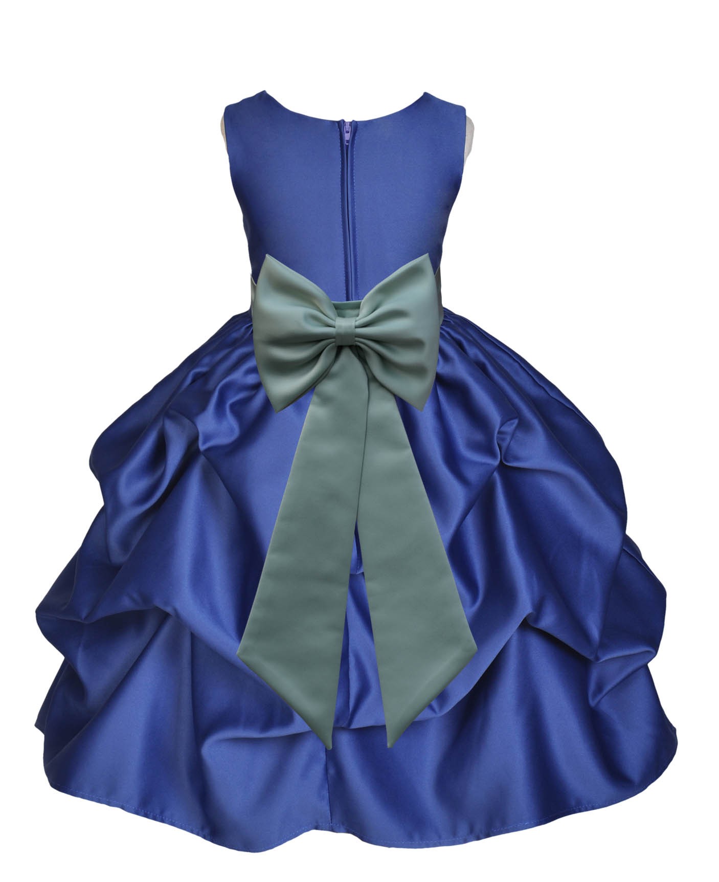 Navy Blue/Sage Satin Pick-Up Flower Girl Dress Pageant 208T