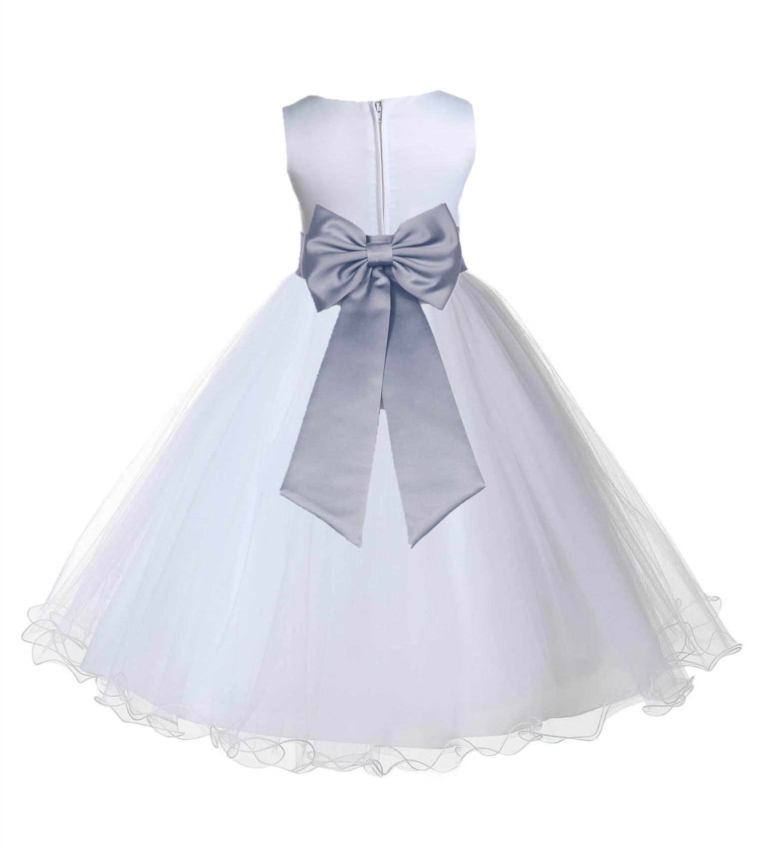 White / Fog Tulle Rattail Edge Flower Girl Dress Wedding Bridesmaid 829T