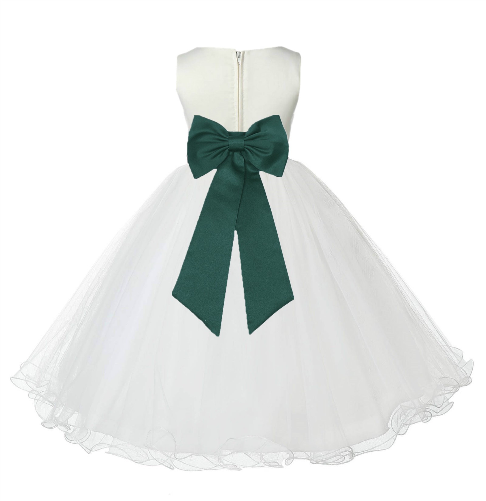 Ivory / Forest Green Tulle Rattail Edge Flower Girl Dress Pageant Recital 829T