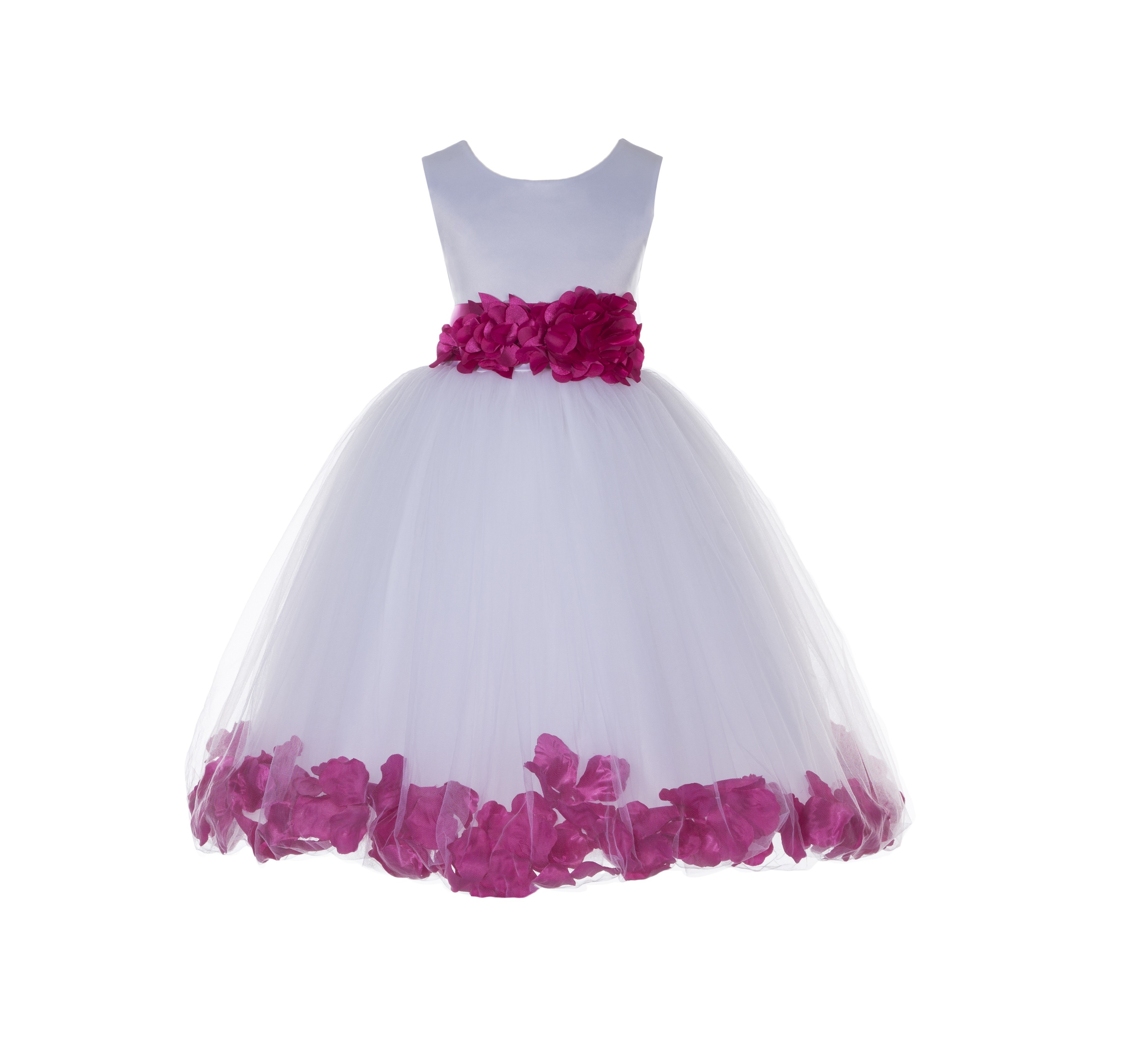 Fuchsia Tulle Ruffly Sash Rose Petals Flower Girl Dress 302P