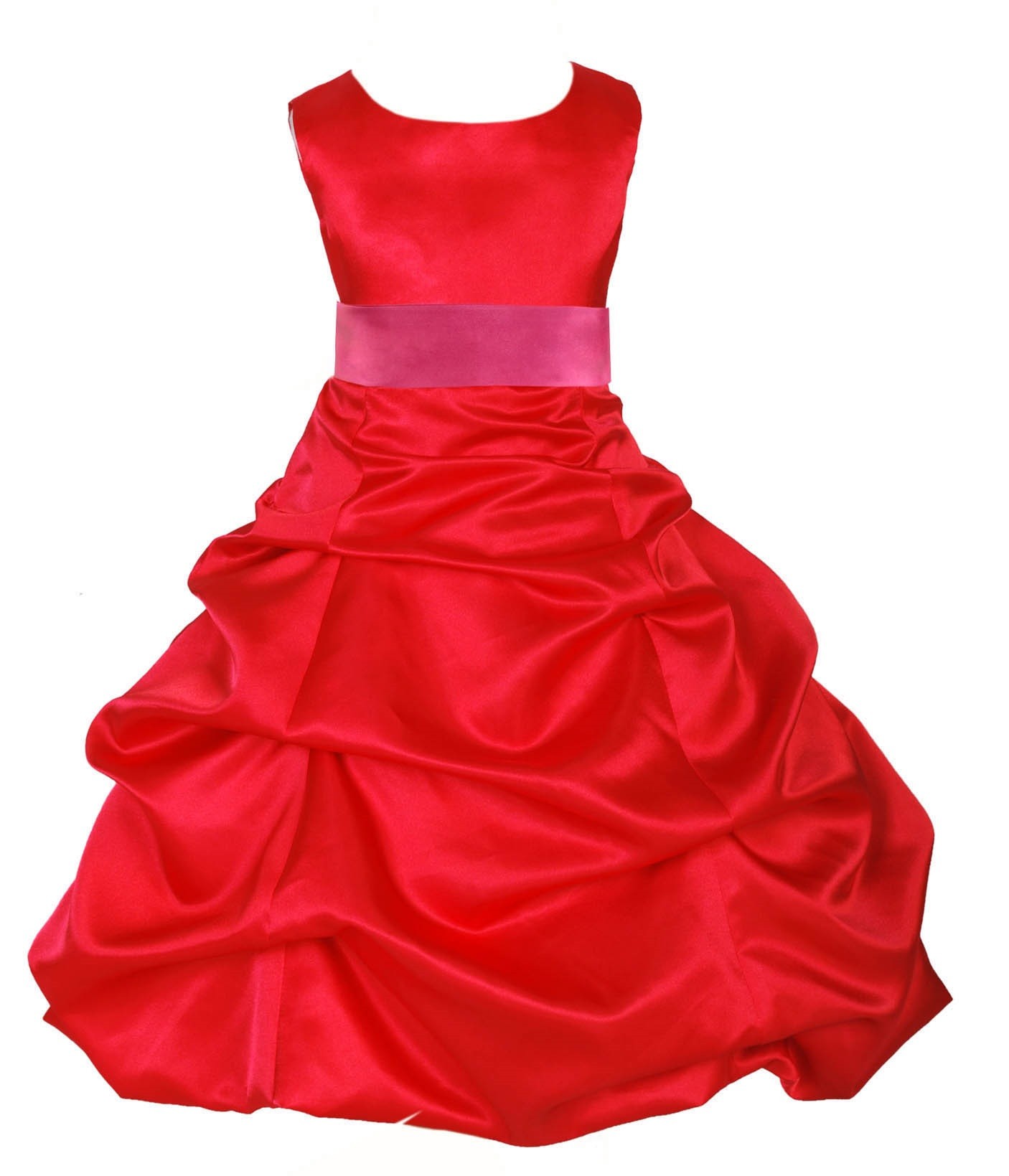 Red/Fuchsia Satin Pick-Up Bubble Flower Girl Dress Christmas 806S