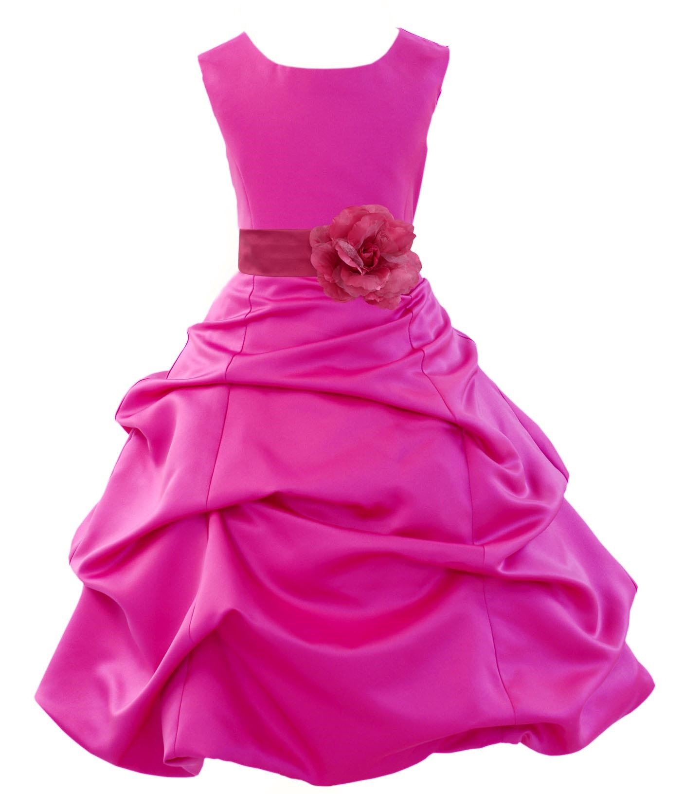 Fuchsia Matching Satin Pick-Up Bubble Flower Girl Dress 808T