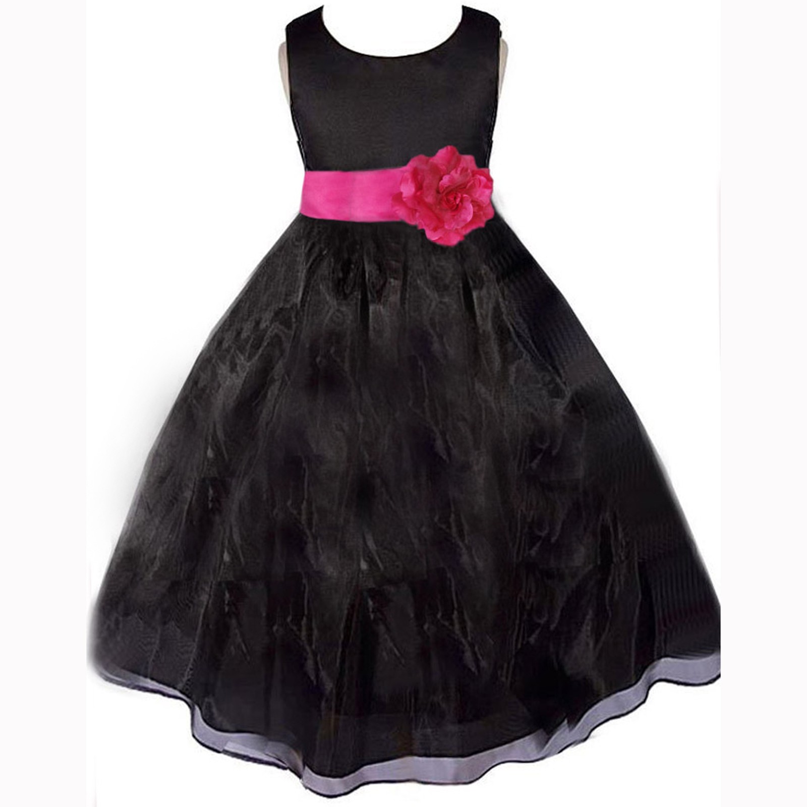 Black/Fuchsia Satin Bodice Organza Skirt Flower Girl Dress 841T