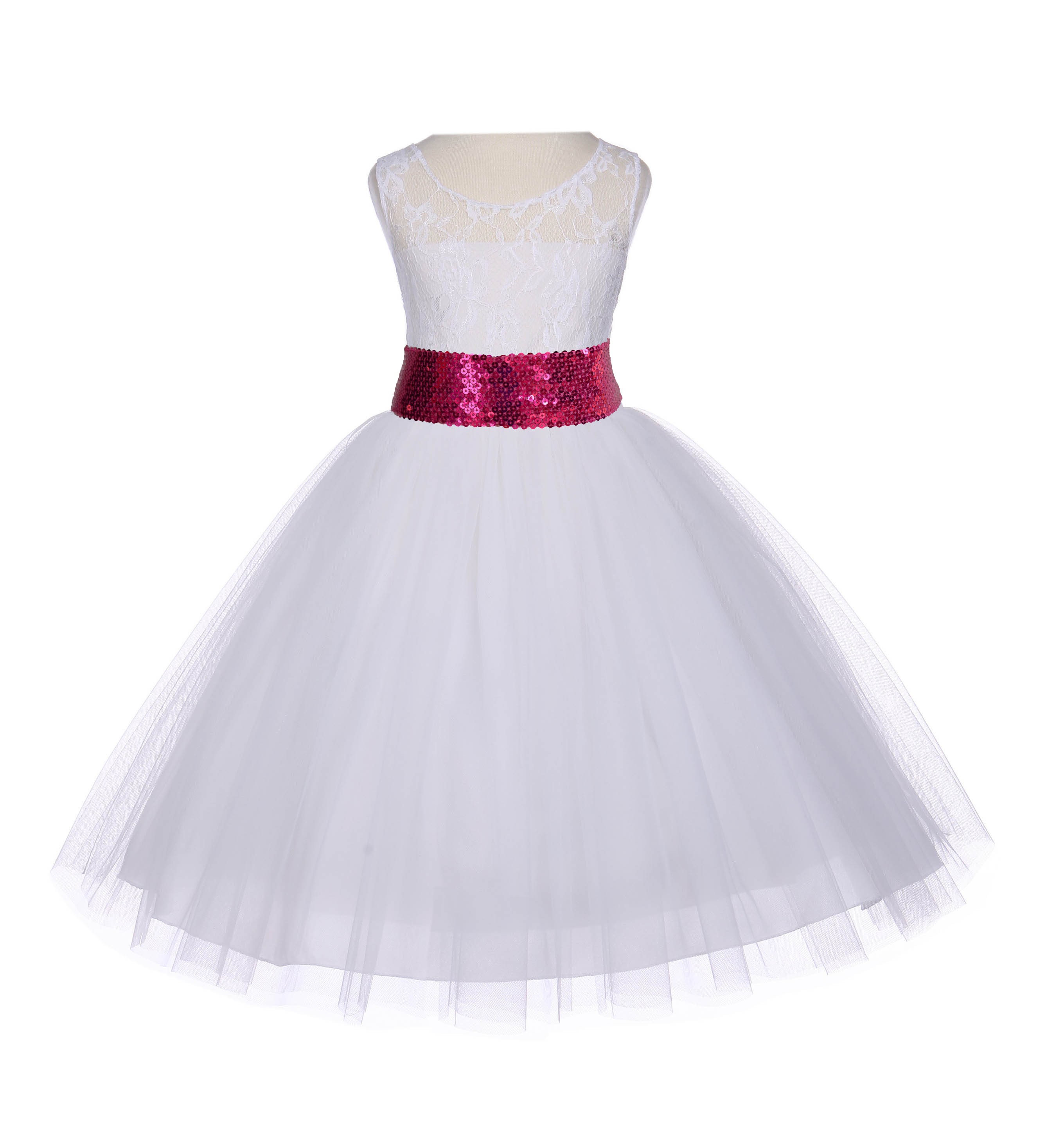 Ivory Floral Lace Bodice Tulle Fuchsia Sequin Flower Girl Dress 153mh
