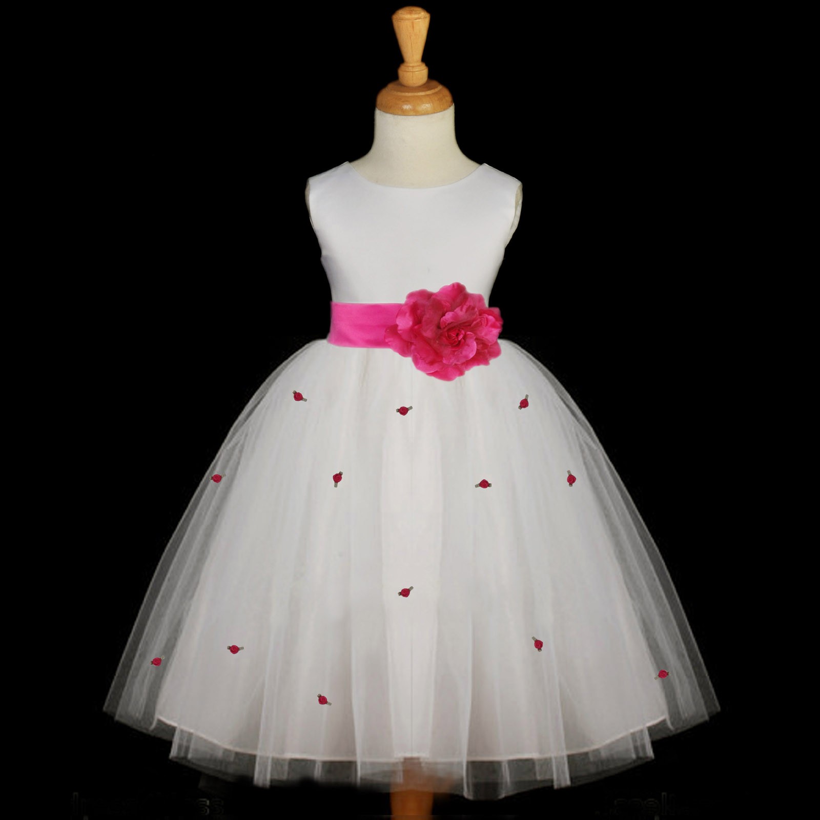 Fuchsia Rosebuds Satin Tulle Flower Girl Dress Special Occasions 815S