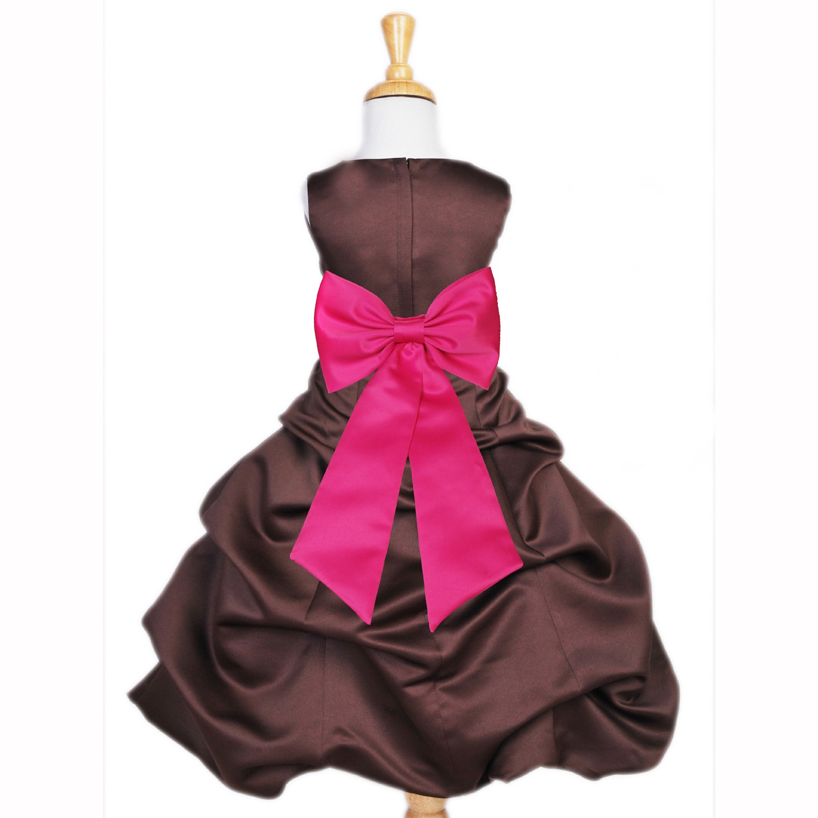 Brown/Fuchsia Satin Pick-Up Bubble Flower Girl Dress Occasions 808T
