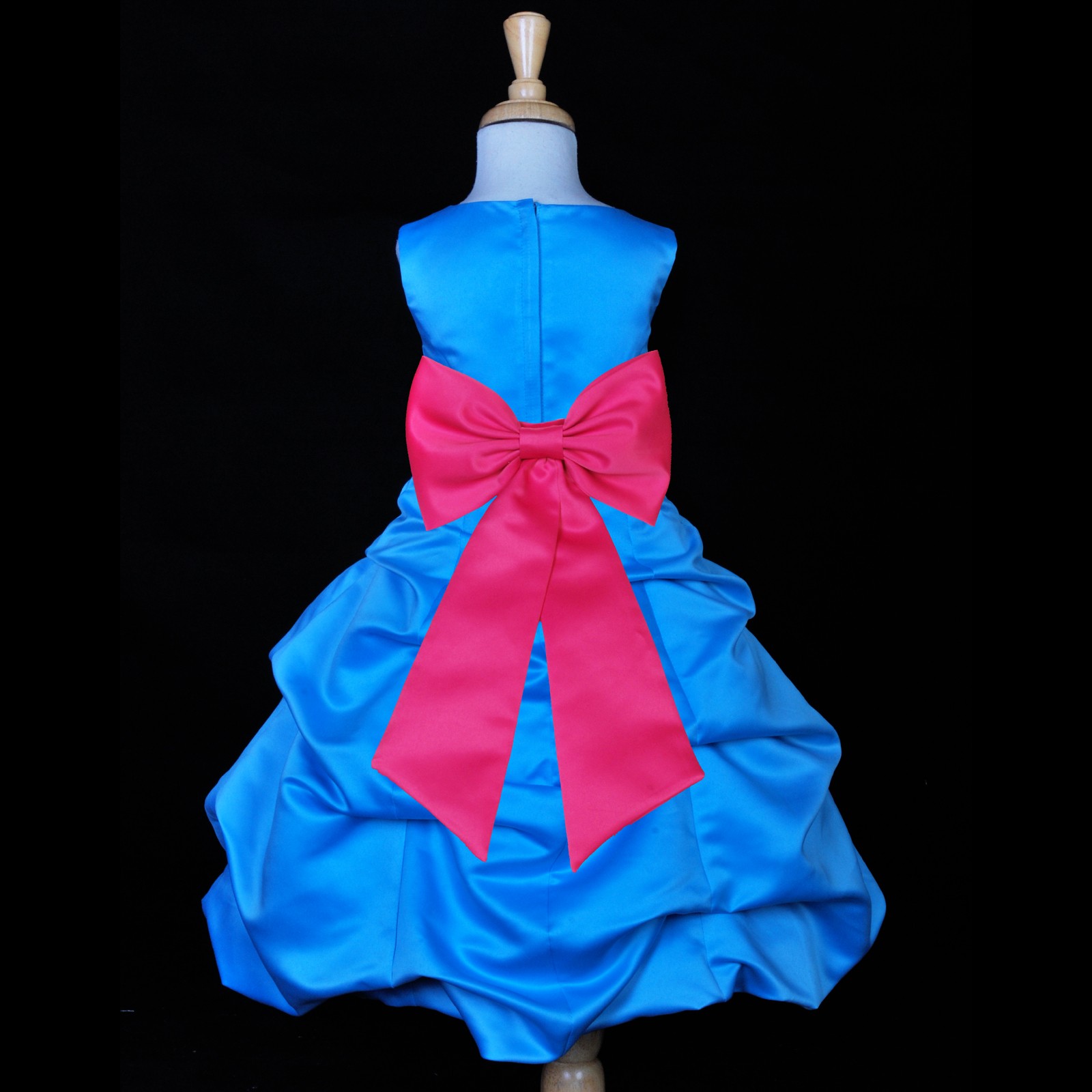 Turquoise/Fuchsia Satin-Pick-Up Bubble Flower Girl Dress Recital 808T