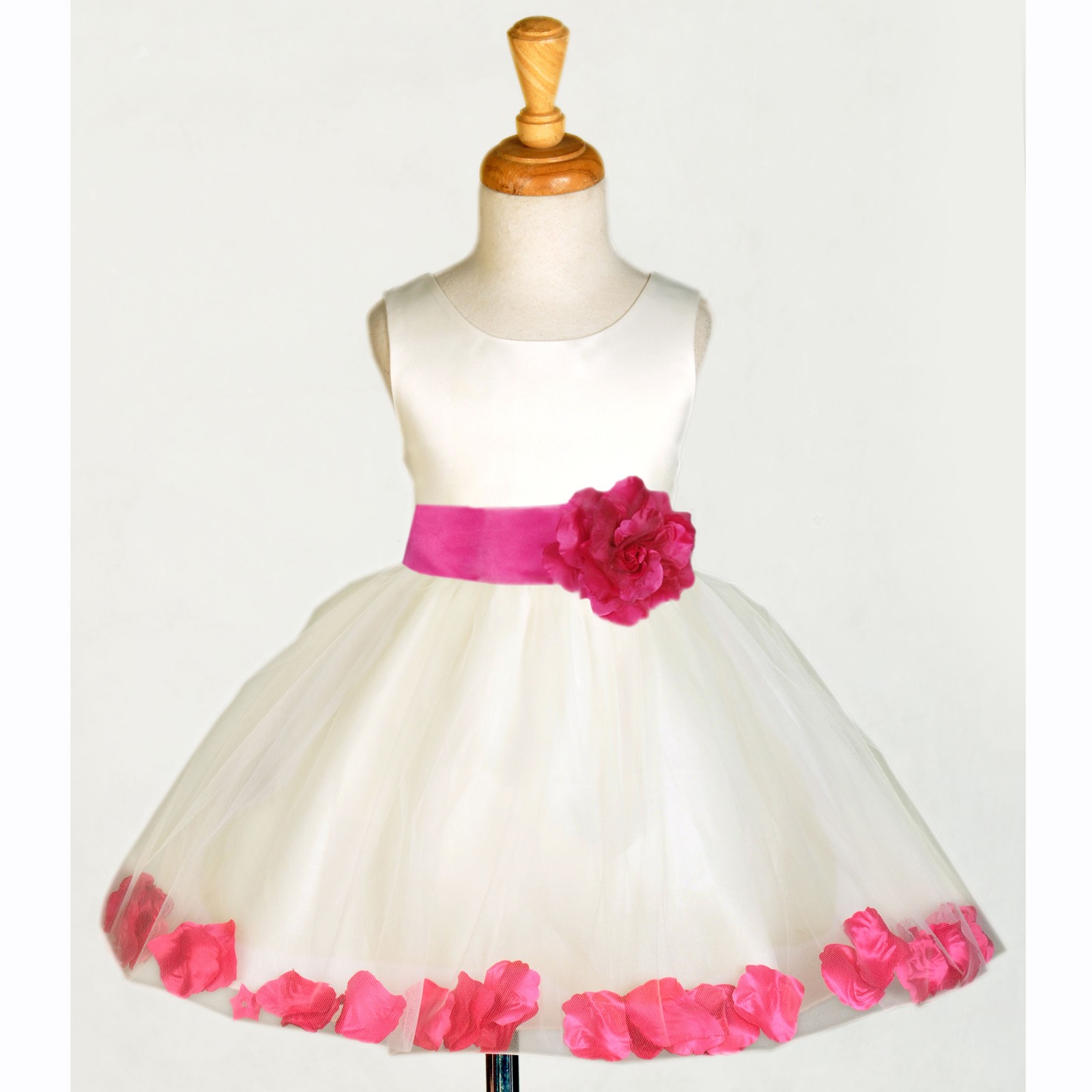 Ivory/Fuchsia Rose Petals Tulle Flower Girl Dress Pageant 305S