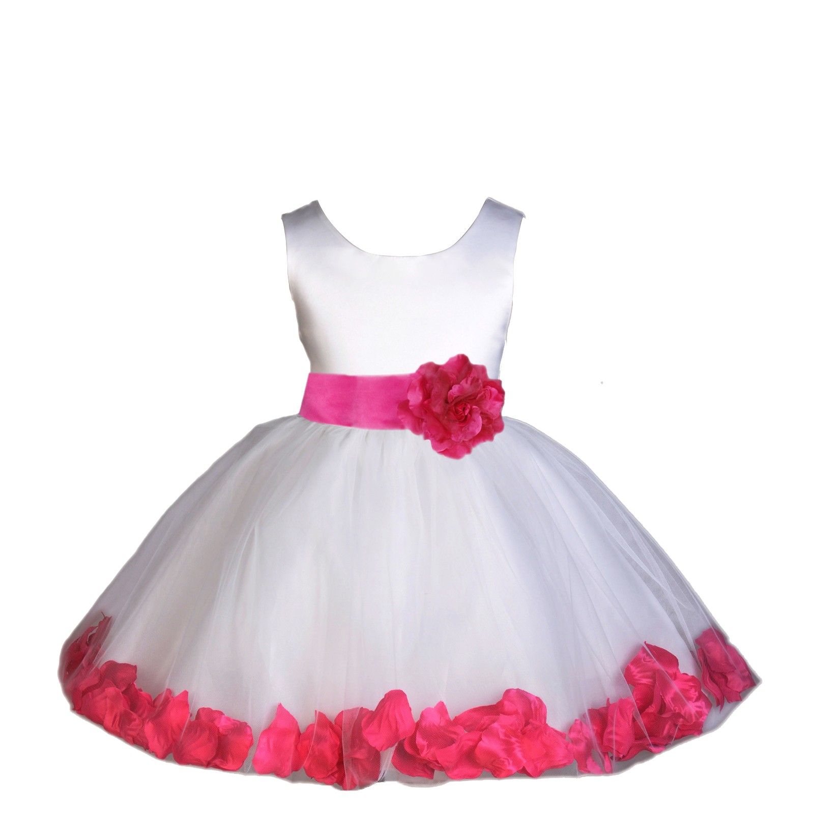 White/Fuchsia Rose Petals Tulle Flower Girl Dress Wedding 305S