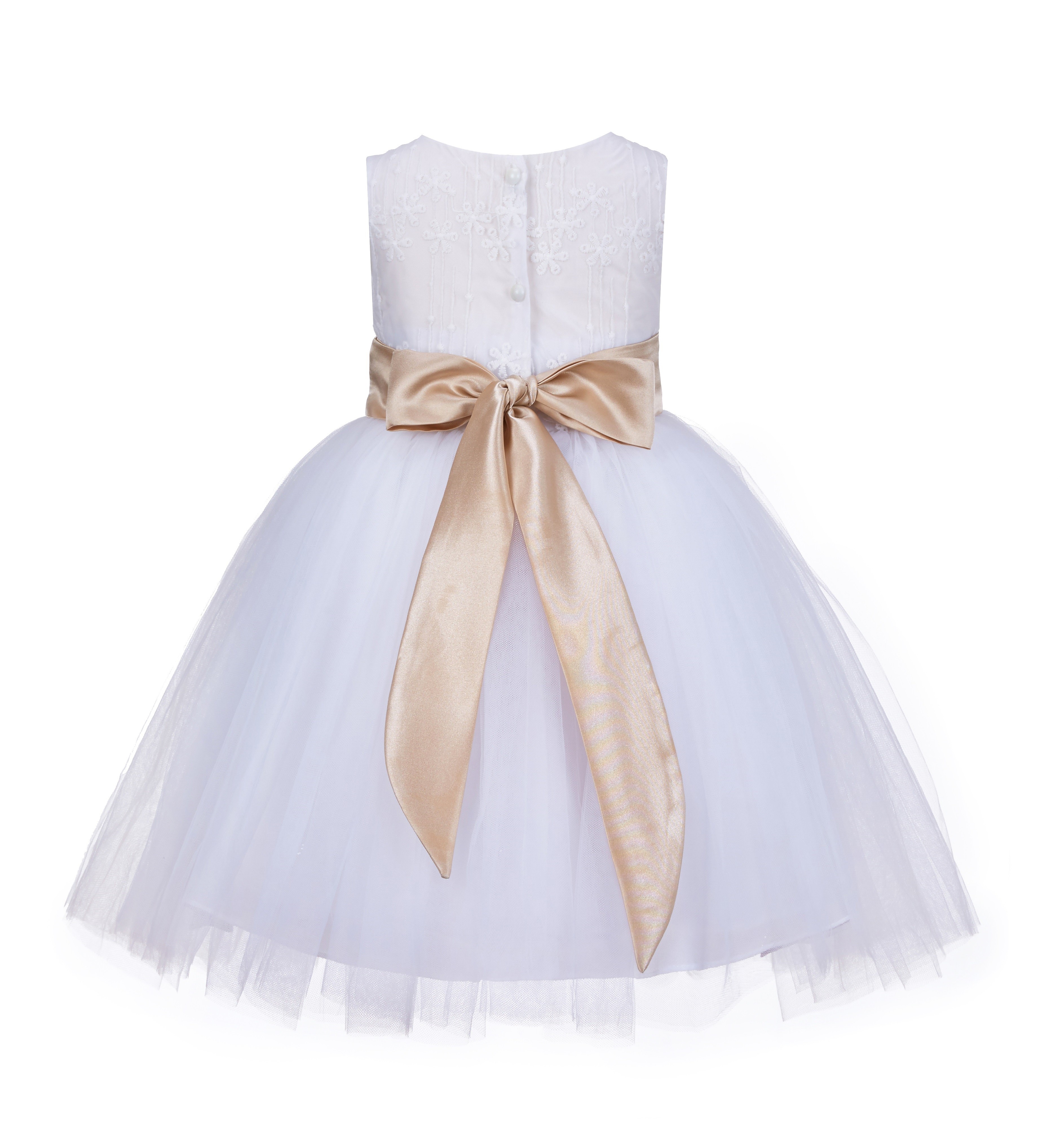 White/Champagne Lace Embroidery Tulle Flower Girl Dress Wedding 118