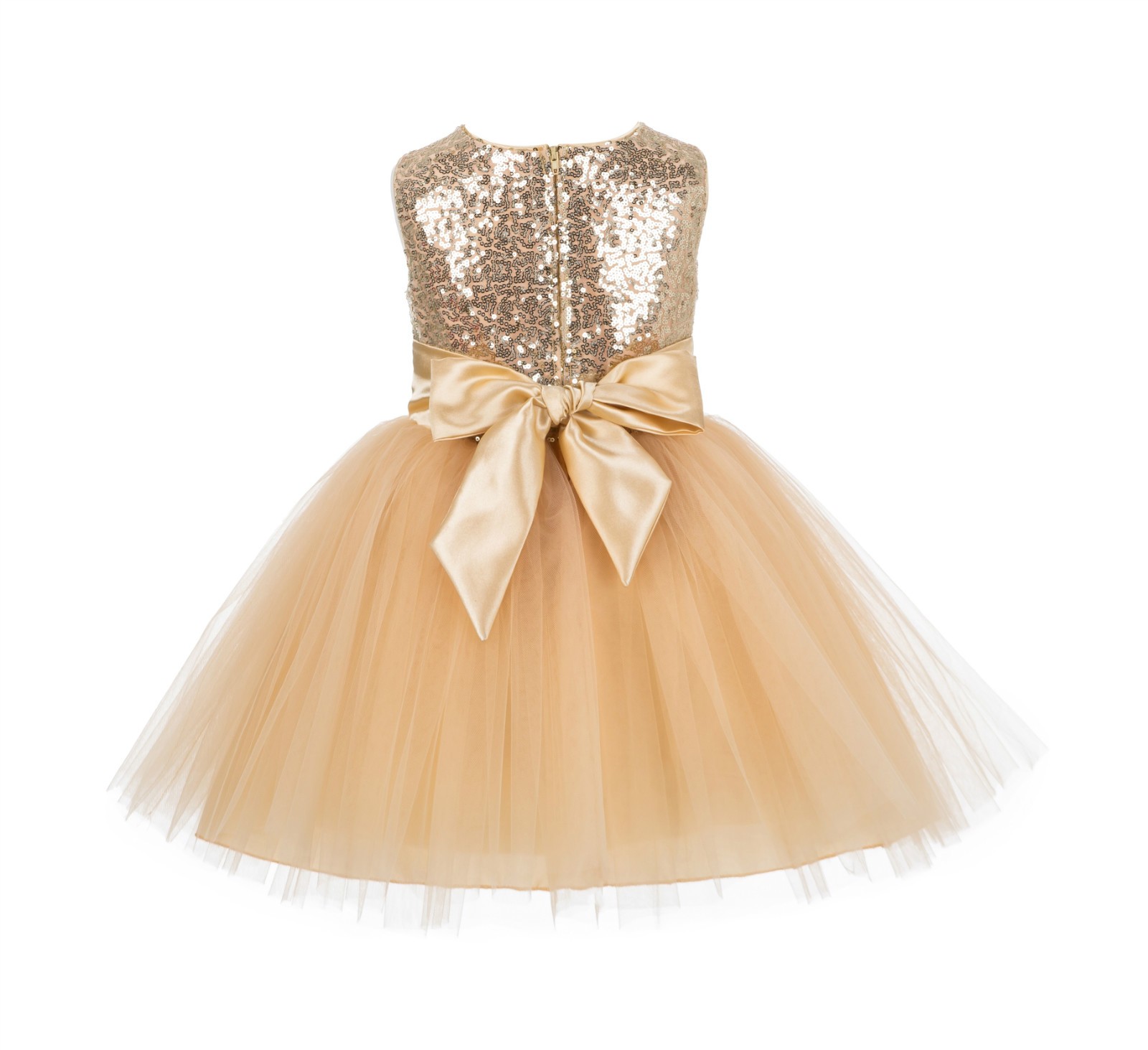 Gold Sparkling Sequins Mesh Tulle Flower Girl Dress Stylish 124
