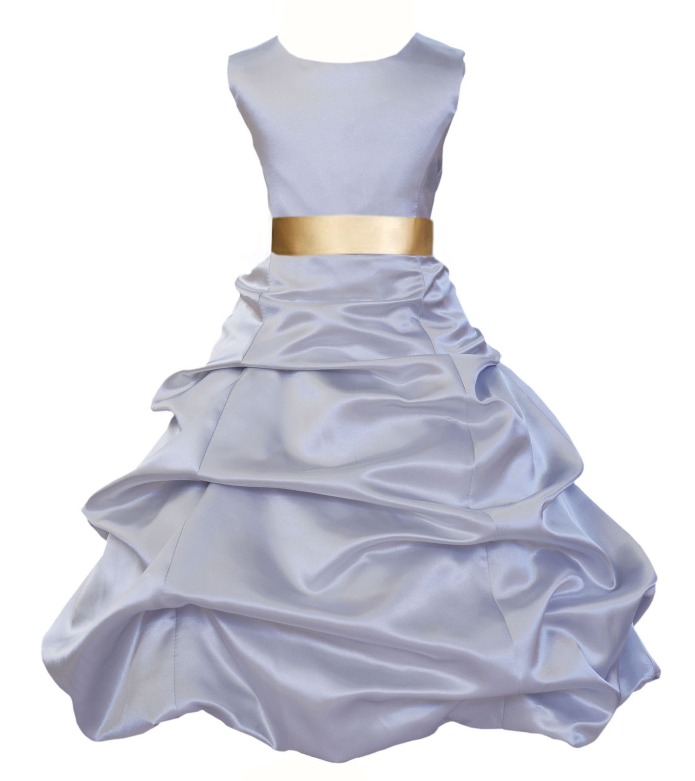 Silver/Gold Satin Pick-Up Bubble Flower Girl Dress Stylish 806S