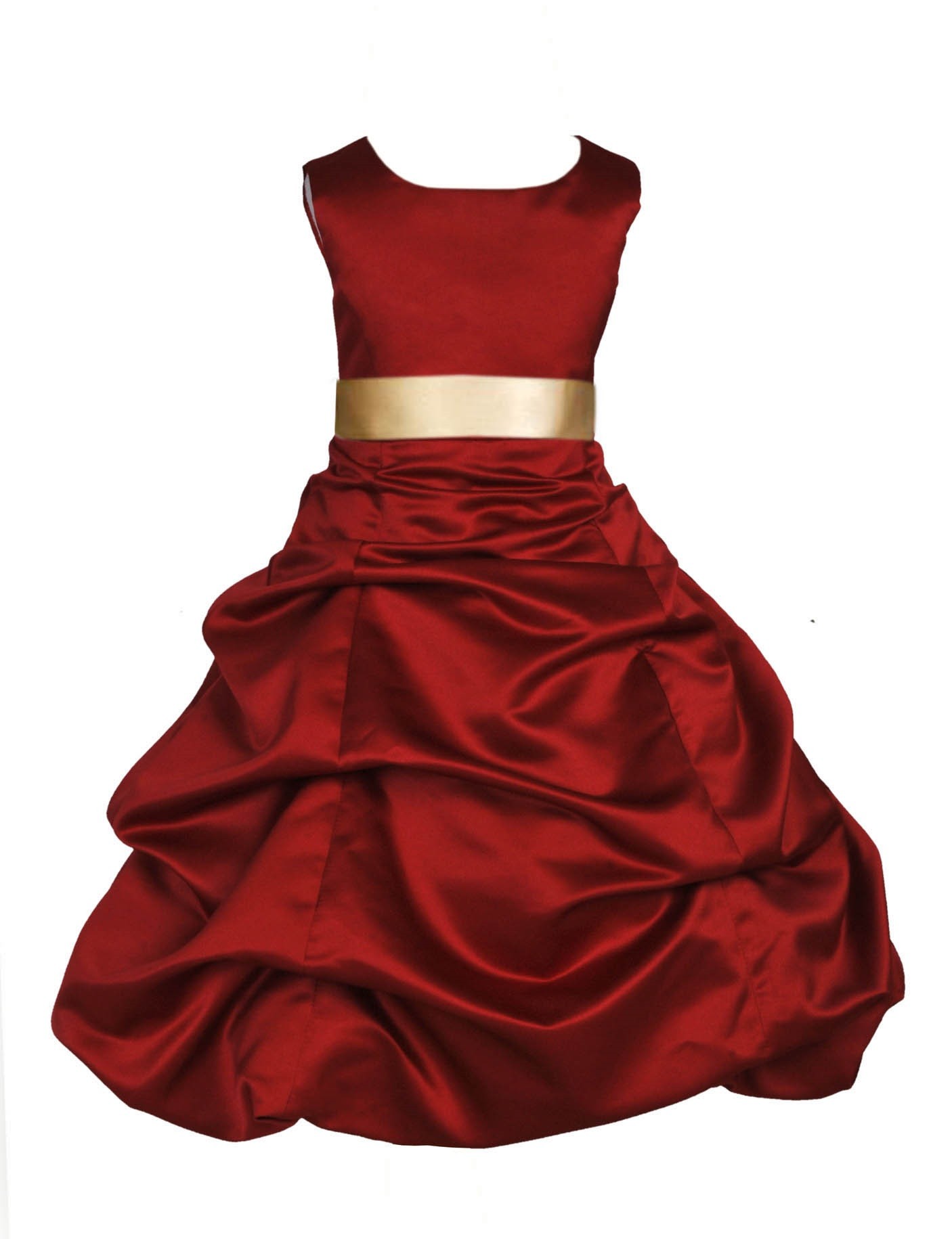 Apple Red/Gold Satin Pick-Up Bubble Flower Girl Dress 806S