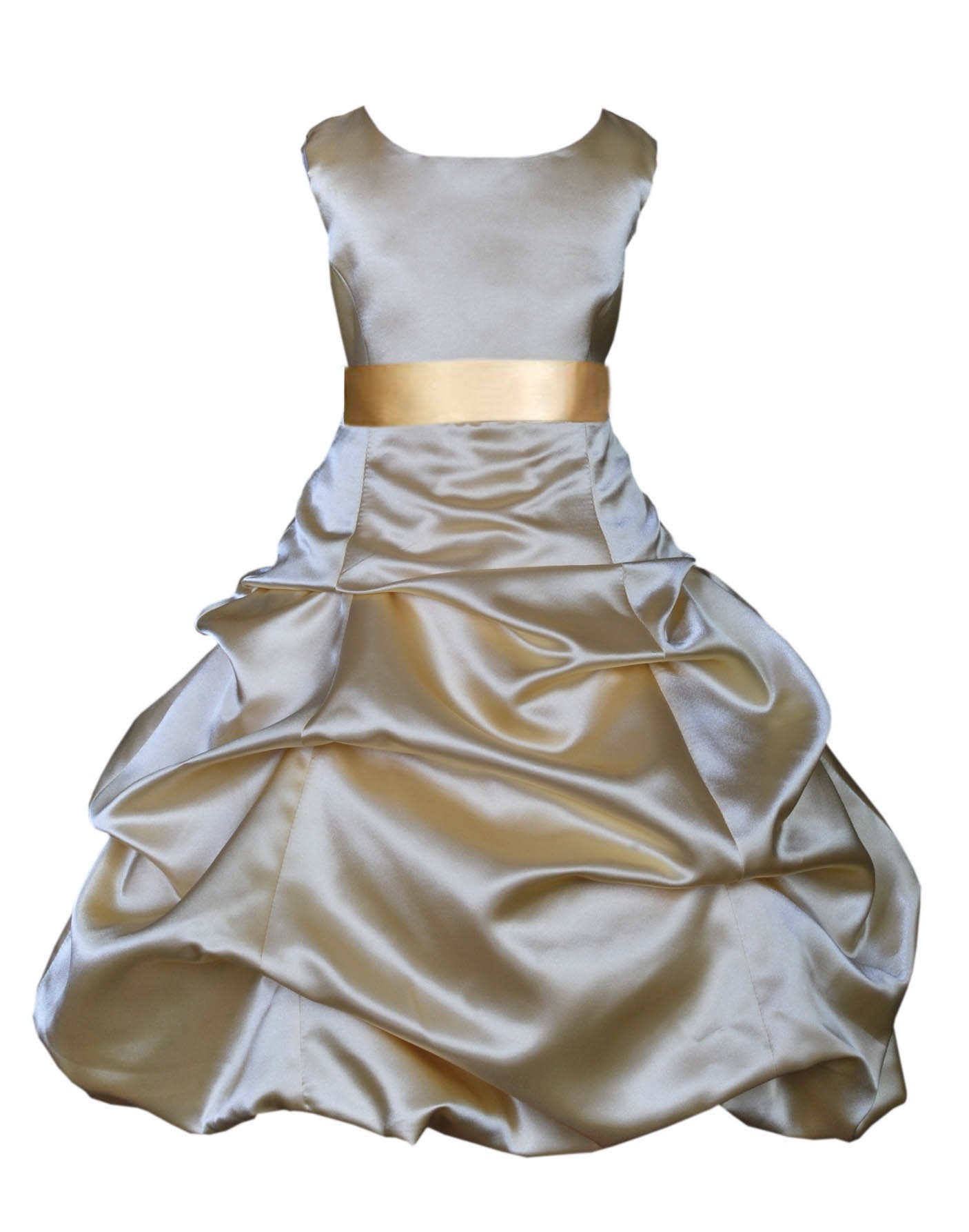 Matching Gold Satin Pick-Up Bubble Flower Girl Dress 806S