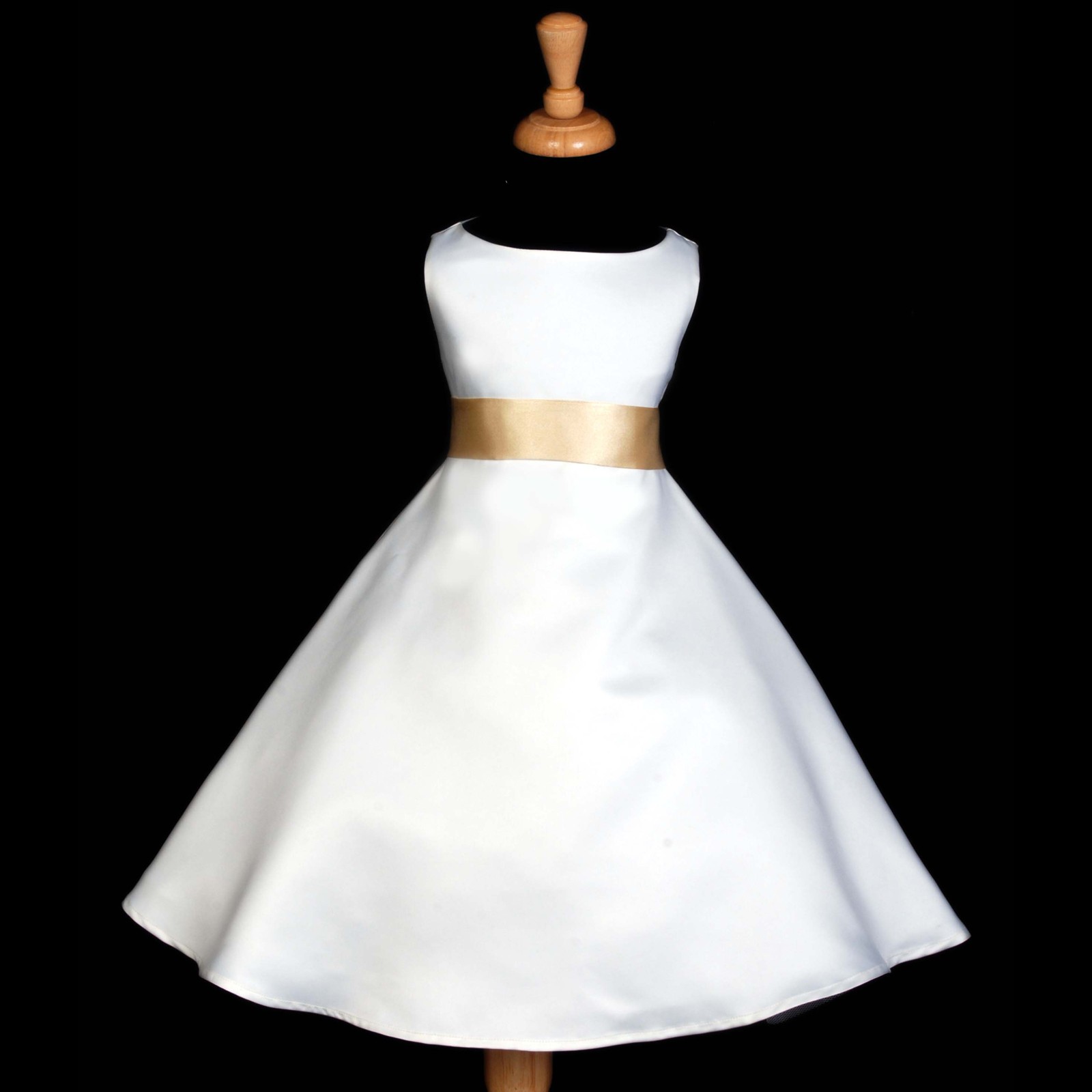 White/Gold A-Line Satin Flower Girl Dress Wedding Bridal 821S