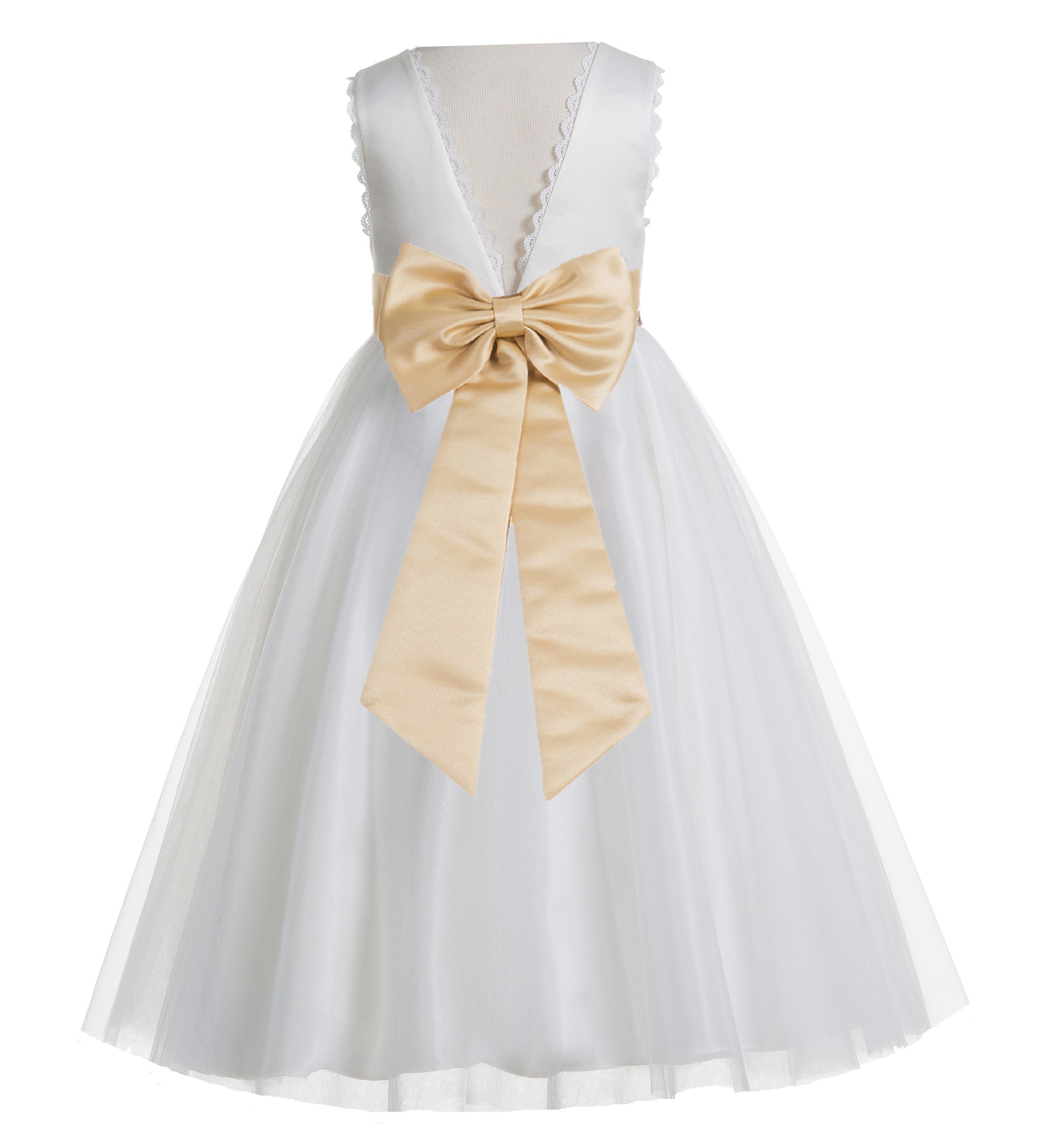 Ivory / Gold V-Back Lace Edge Flower Girl Dress 183T