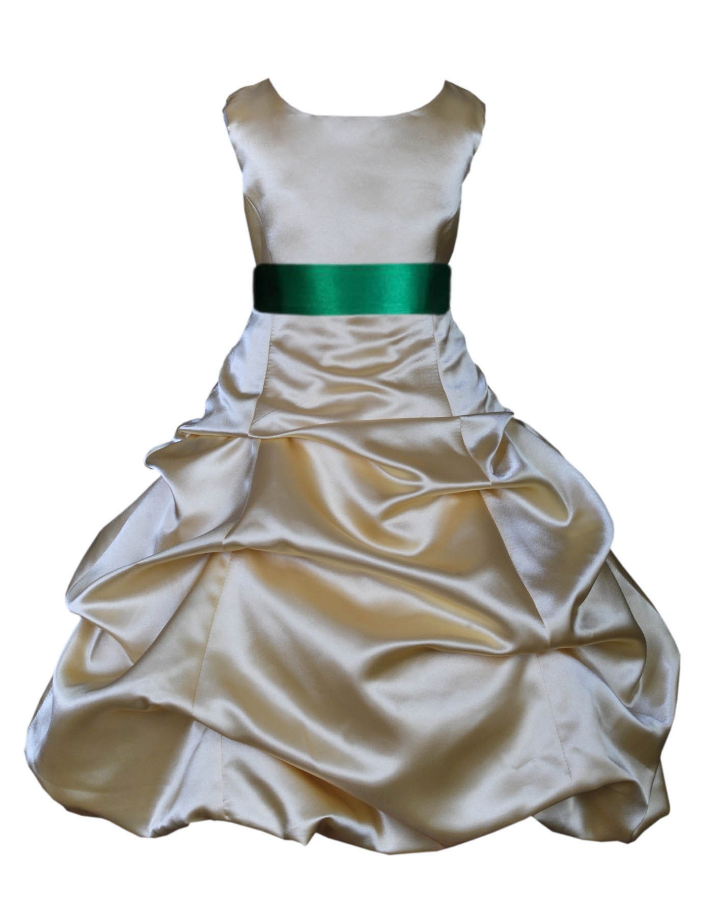 Gold/Green Satin Pick-Up Bubble Flower Girl Dress Dazzling 806S