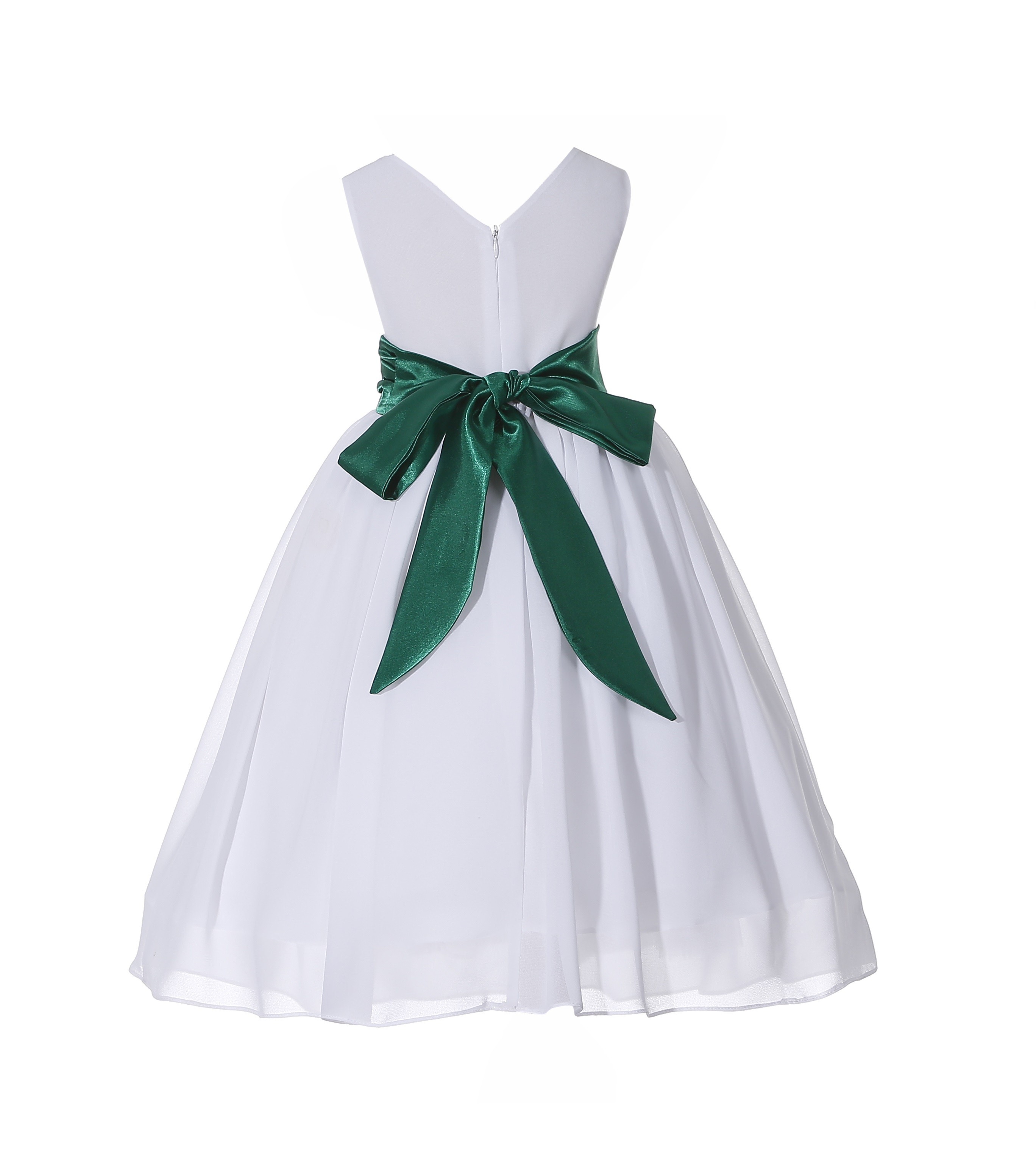 White/Green V-Neck Yoryu Chiffon Flower Girl Dress Bridesmaid 503F