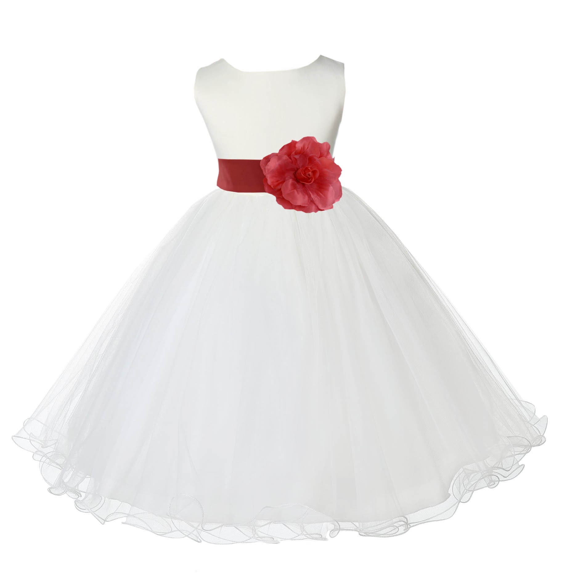 Ivory/Guava Tulle Rattail Edge Flower Girl Dress Pageant Recital 829S