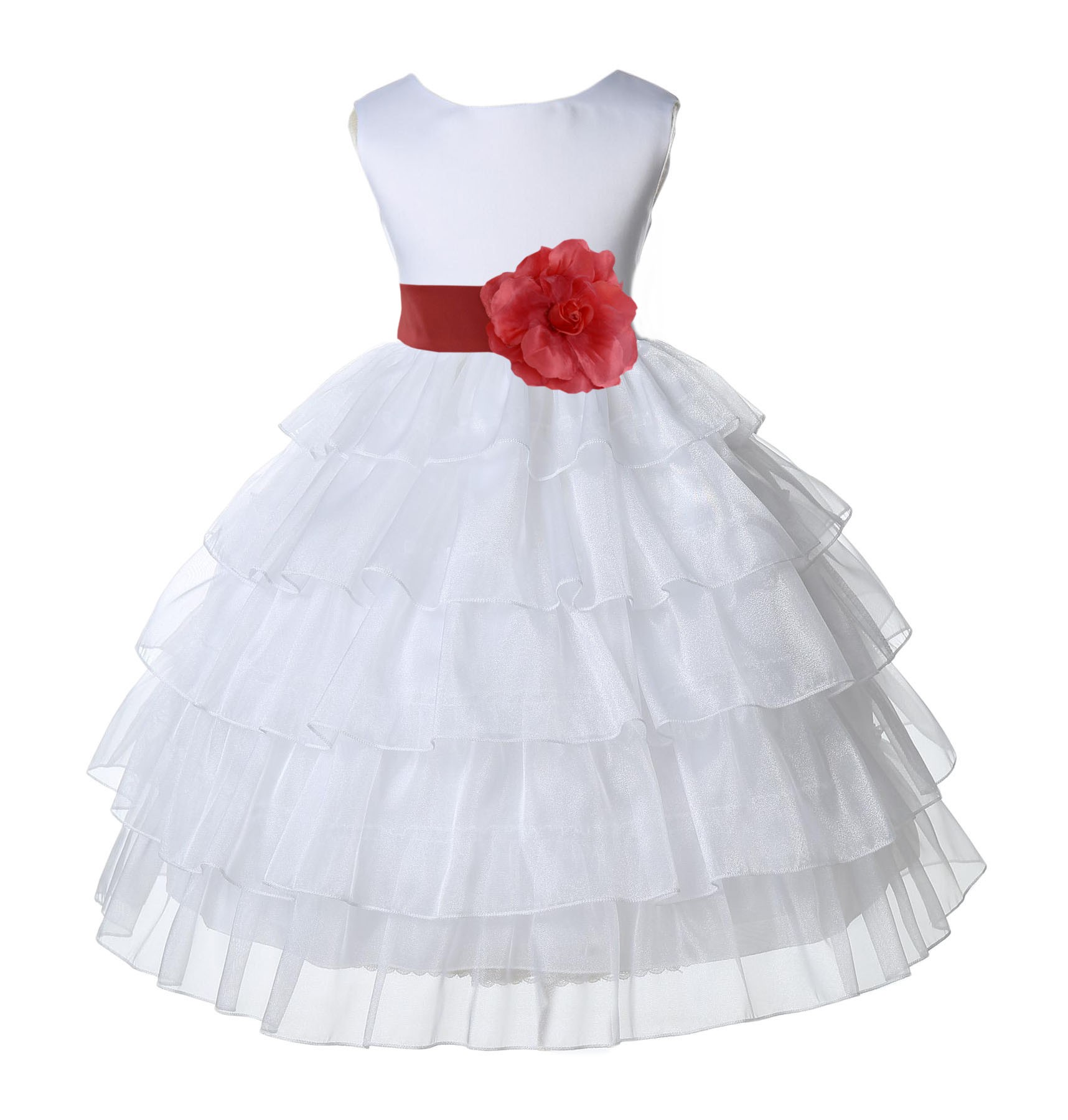 White/Guava Satin Shimmering Organza Flower Girl Dress Wedding 308S