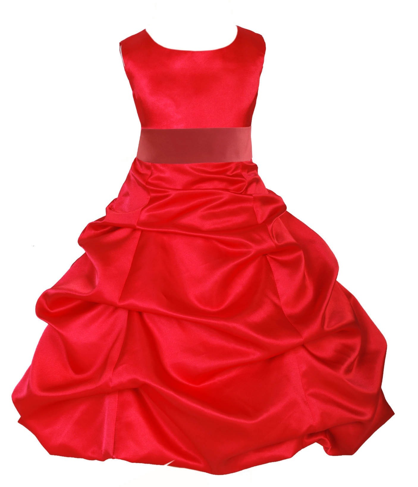 Red/Guava Satin Pick-Up Bubble Flower Girl Dress Christmas 806S