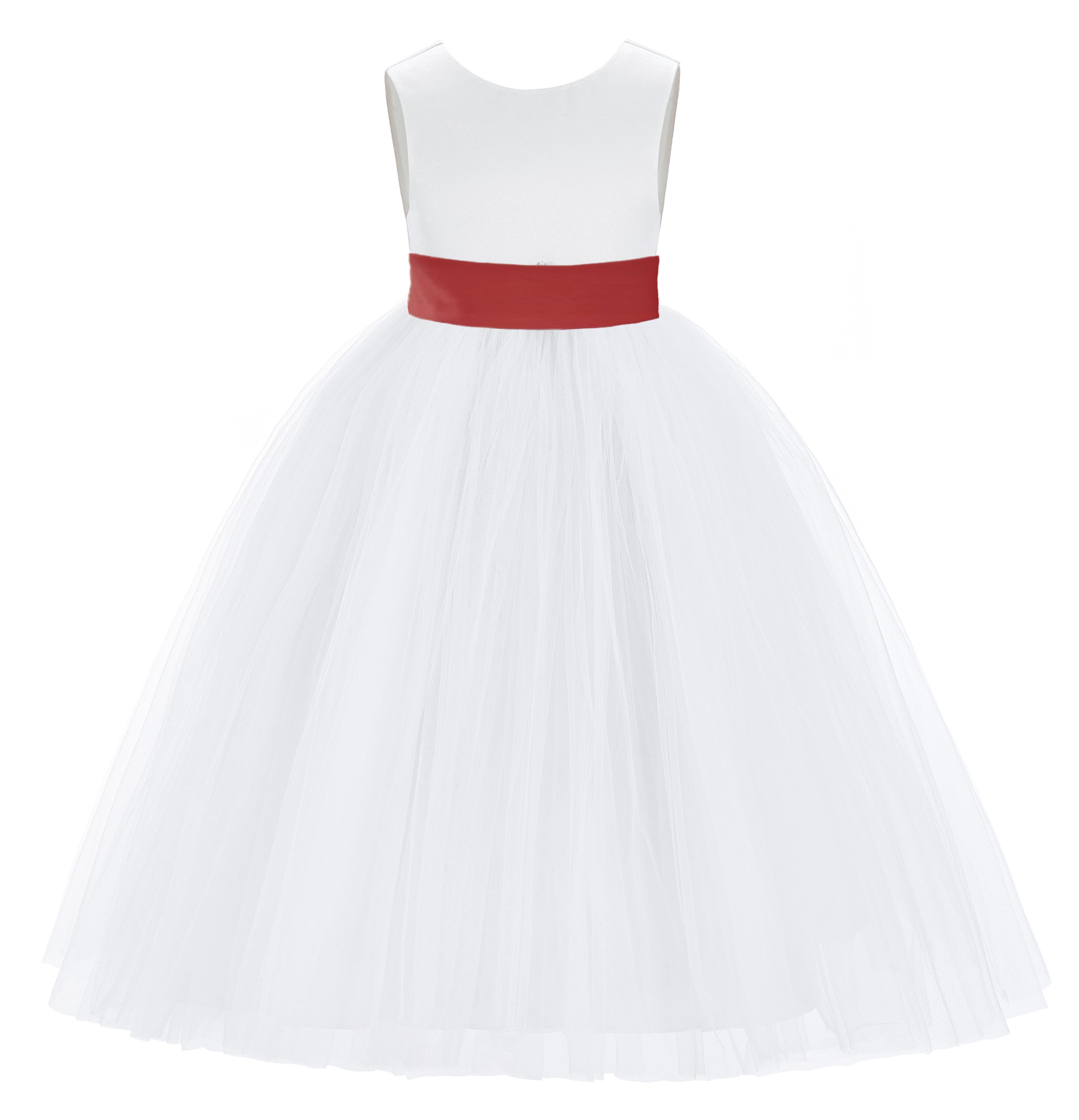 White / Guava V-Back Satin Flower Girl Dress 219T