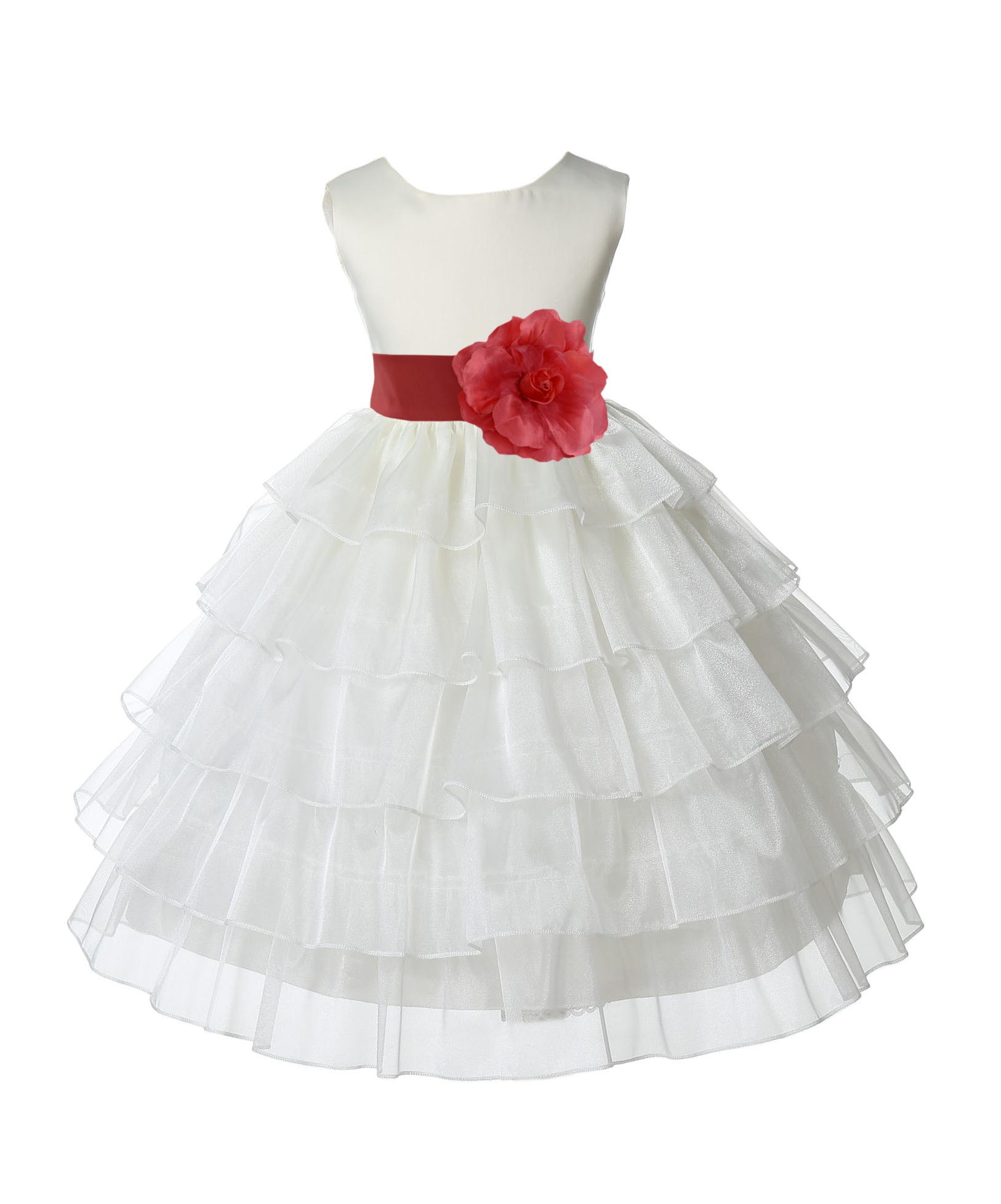 Ivory/Guava Satin Shimmering Organza Flower Girl Dress Wedding 308S