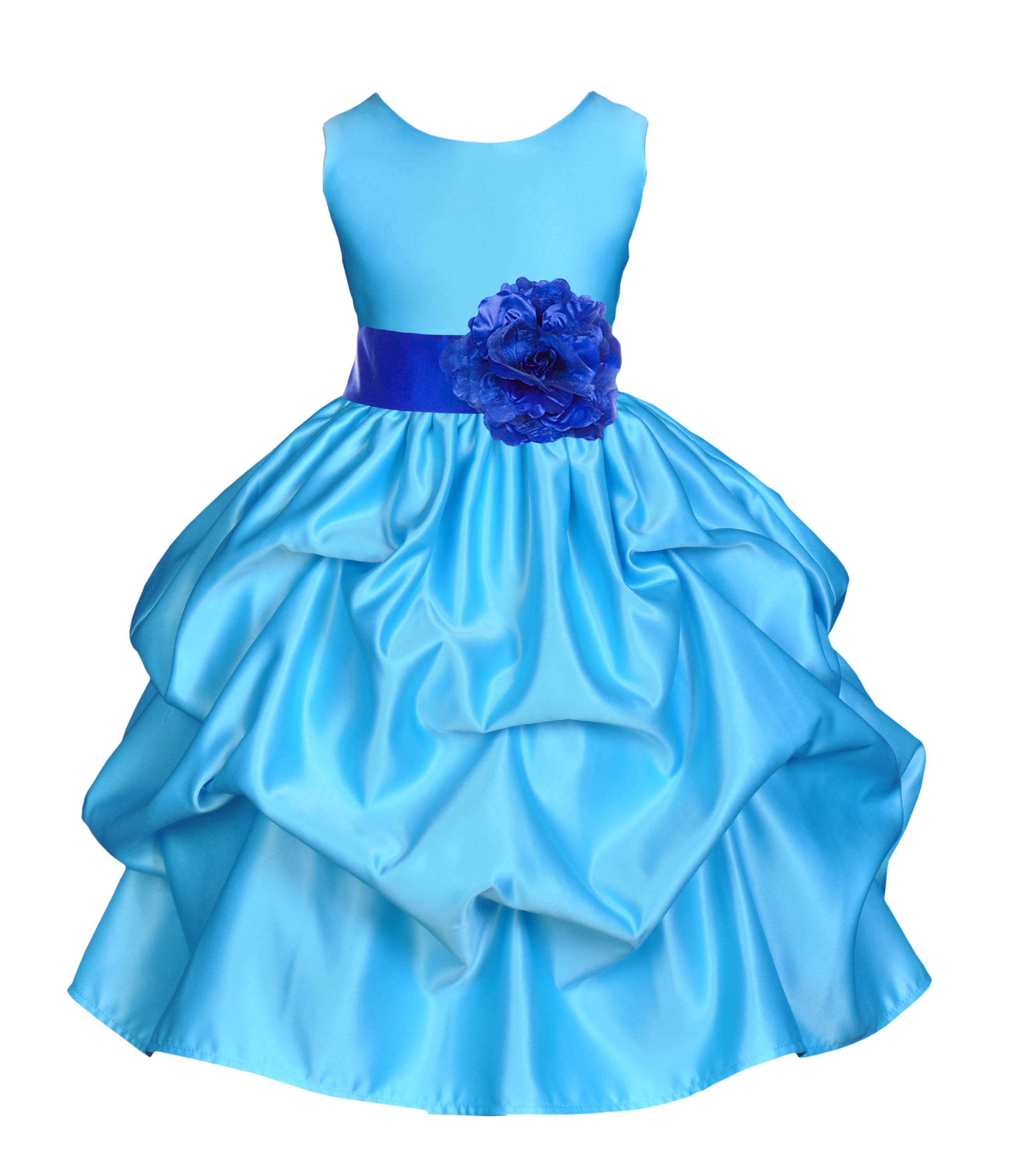 Turquoise/Horizon Satin Pick-Up Flower Girl Dress Receptions 208T