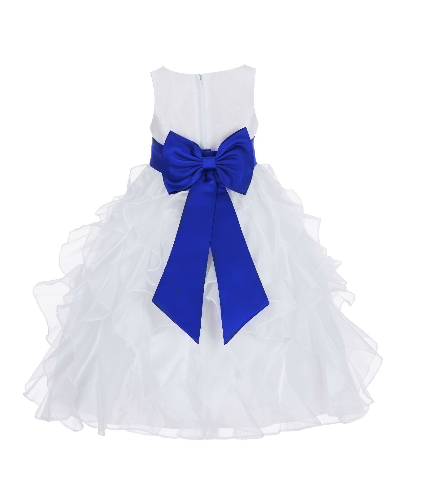 White/Royal Blue Ruffled Organza Flower Girl Dress Wedding Pageant 168T