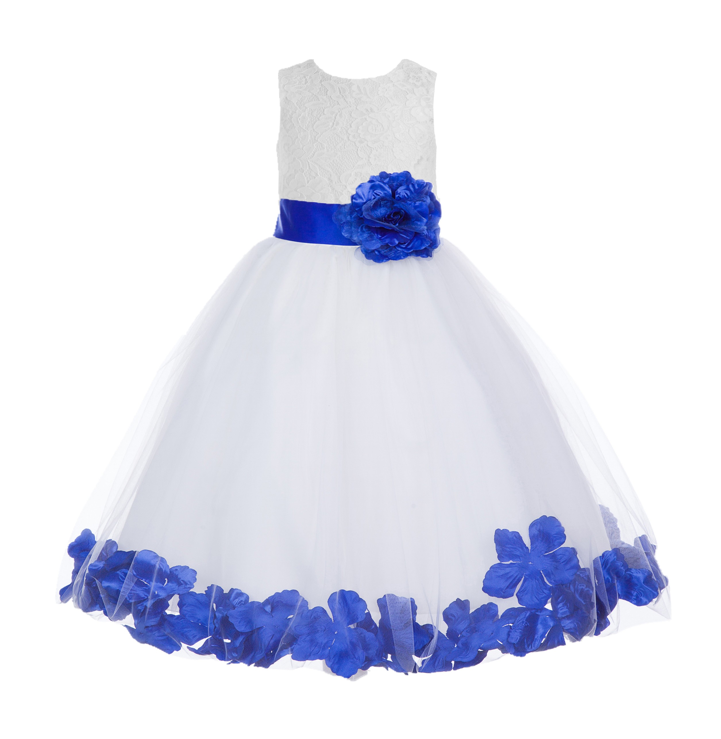 White / Horizon Floral Lace Heart Cutout Flower Girl Dress with Petals 185T
