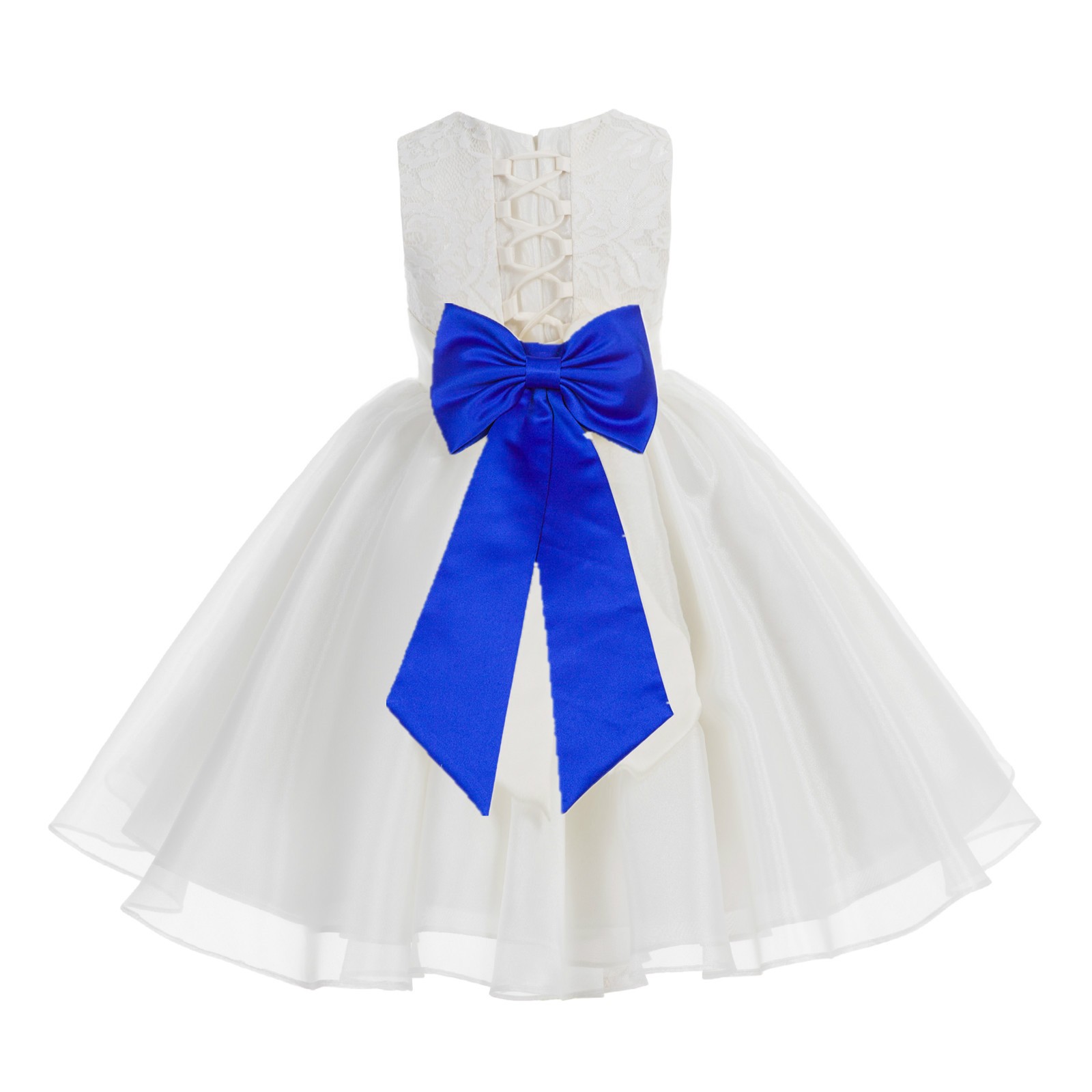 Ivory / Horizon Blue Lace Organza Flower Girl Dress 186T
