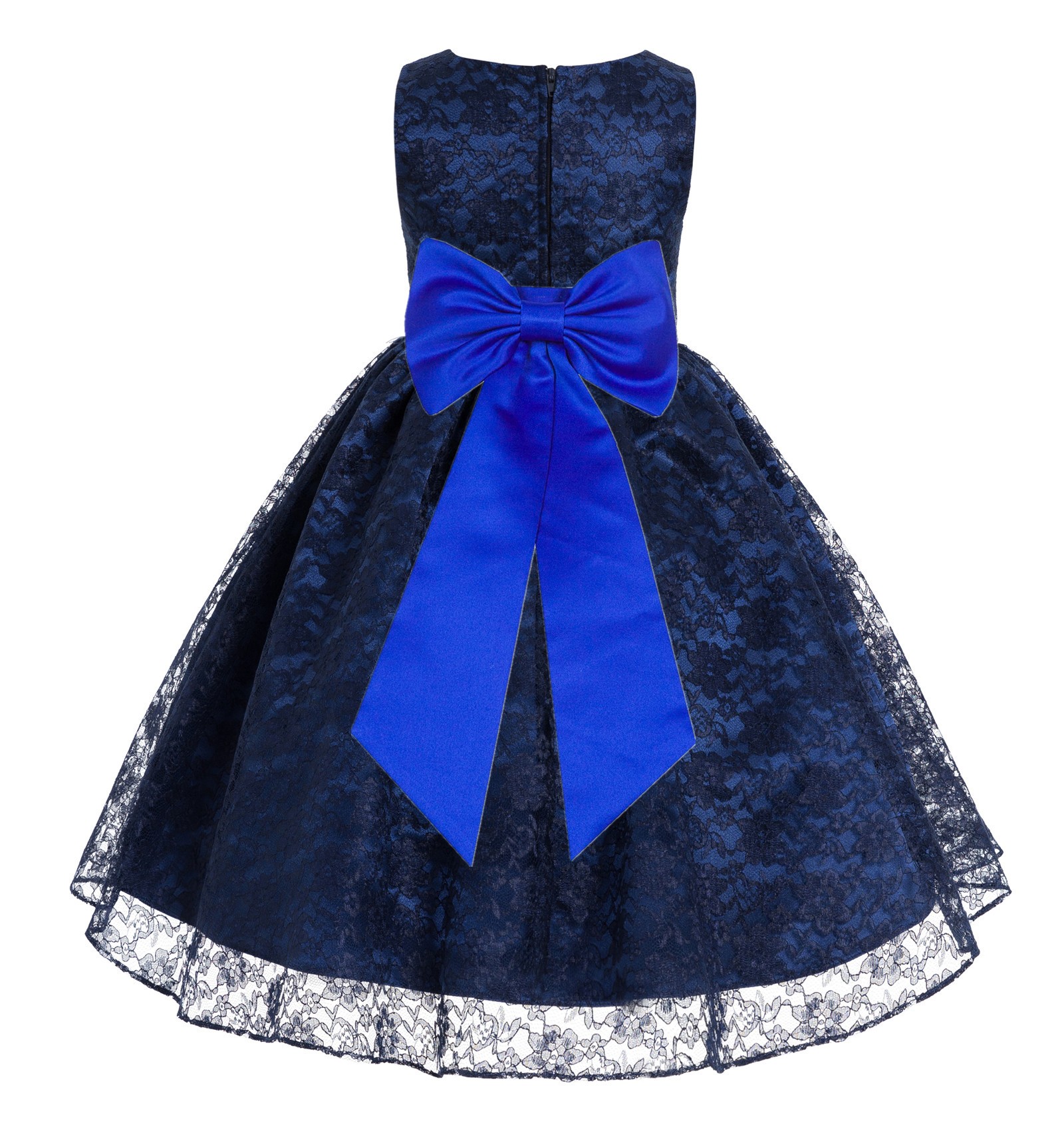 Navy Blue / Horizon Floral Lace Overlay Flower Girl Dress Elegant Beauty 163T