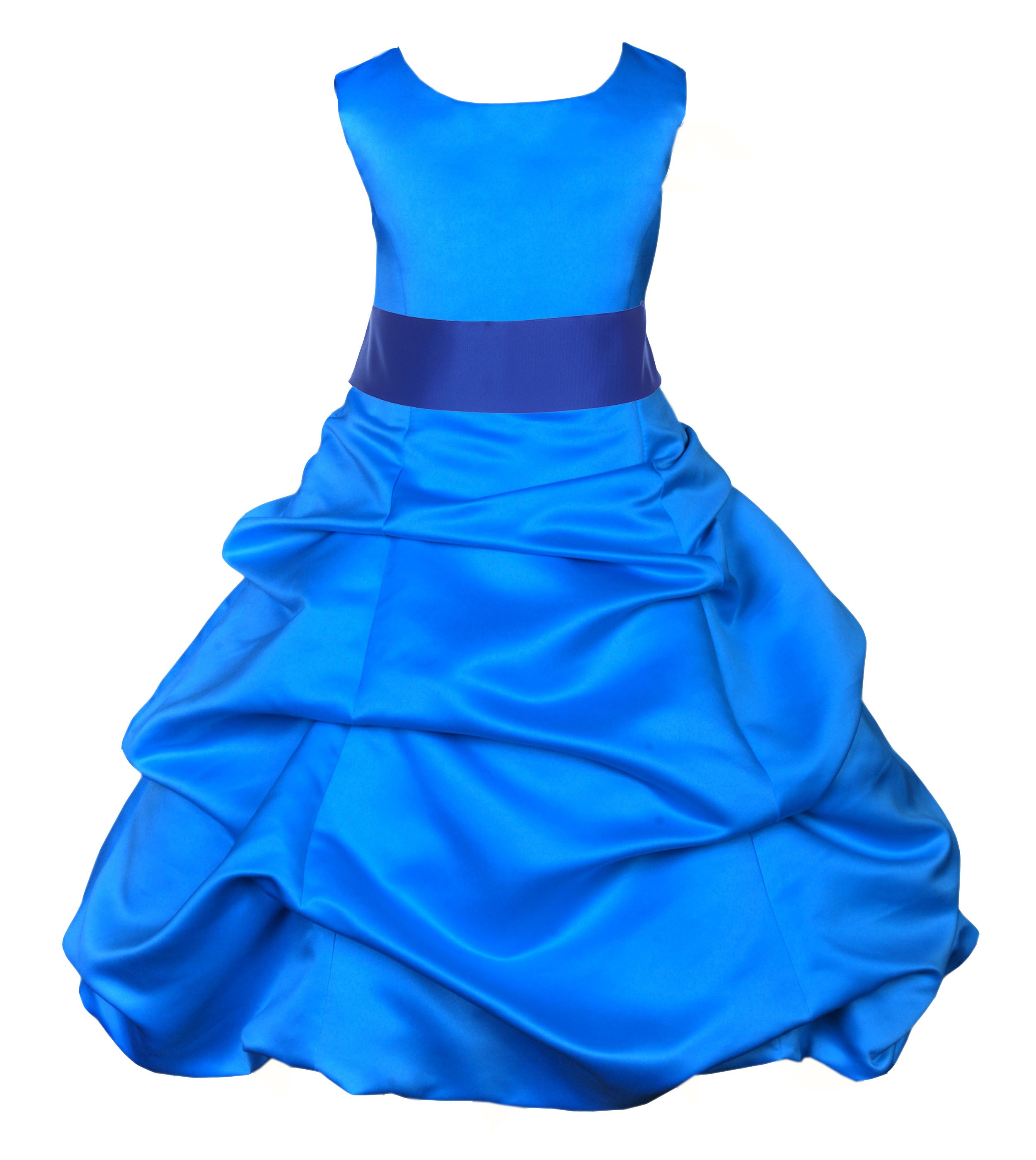Royal Blue/Horizon Satin-Pick-Up Bubble Flower Girl Dress 806S