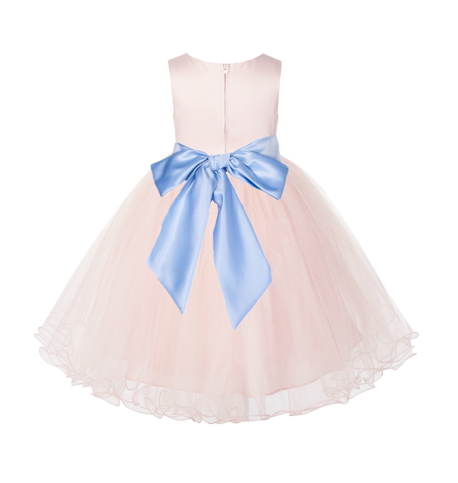 Blush Pink / Ice blue Tulle Rattail Edge Flower Girl Dress Pageant Recital 829S