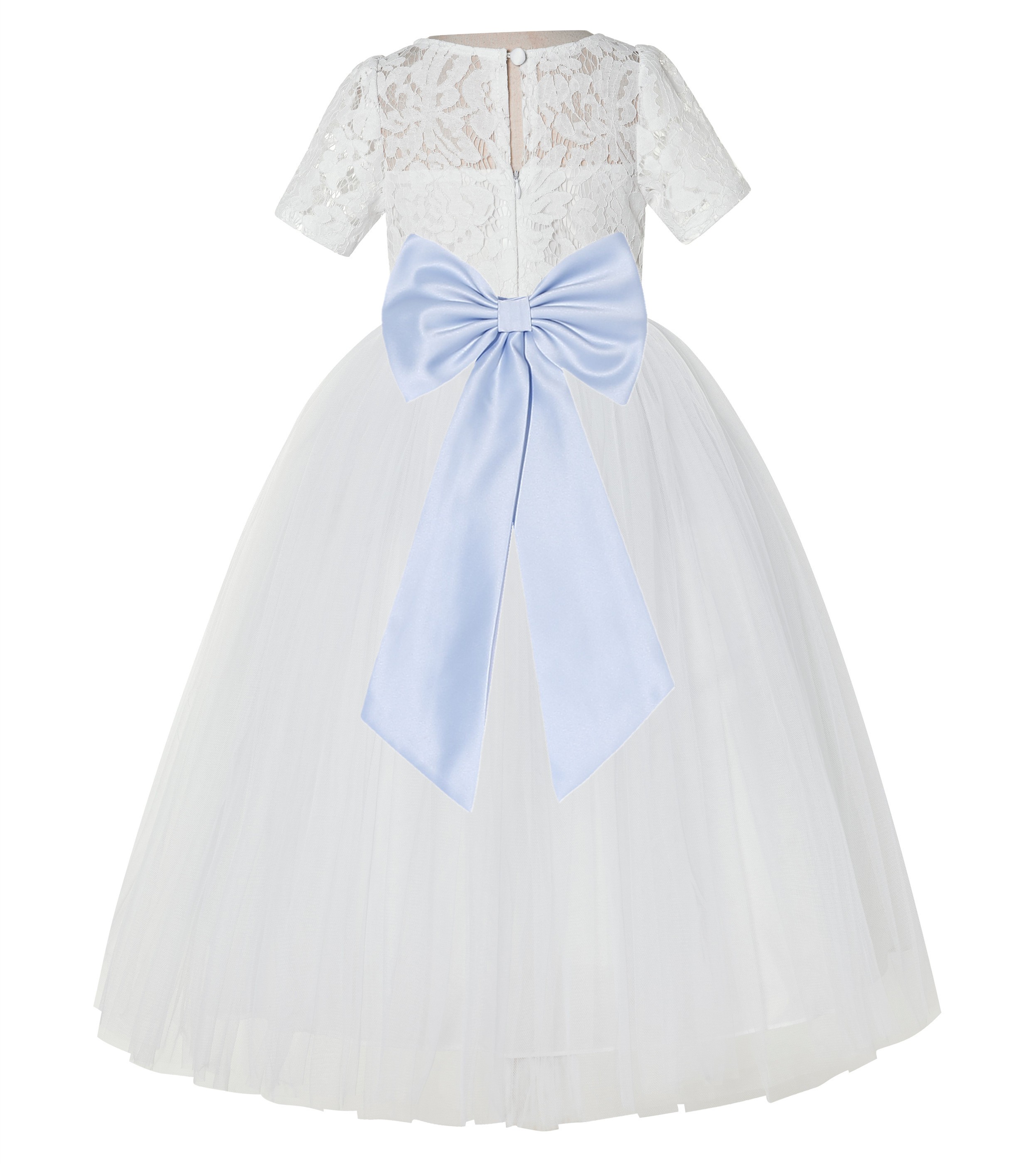 Ivory / Ice Blue Floral Lace Flower Girl Dress Vintage Dress LG2