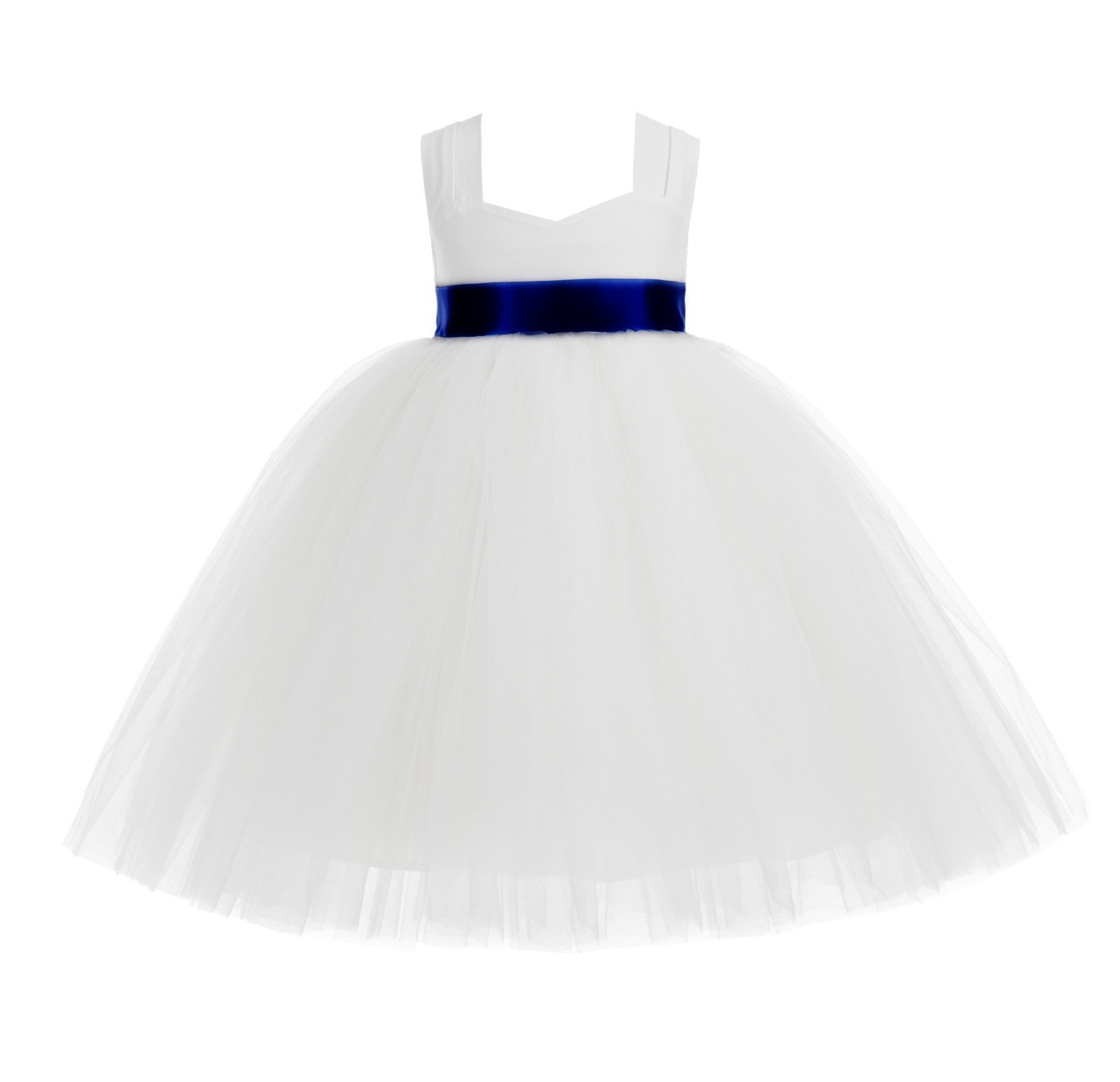 Ivory / Navy Sweetheart Neck Cotton Top Tutu Flower Girl Dress 171